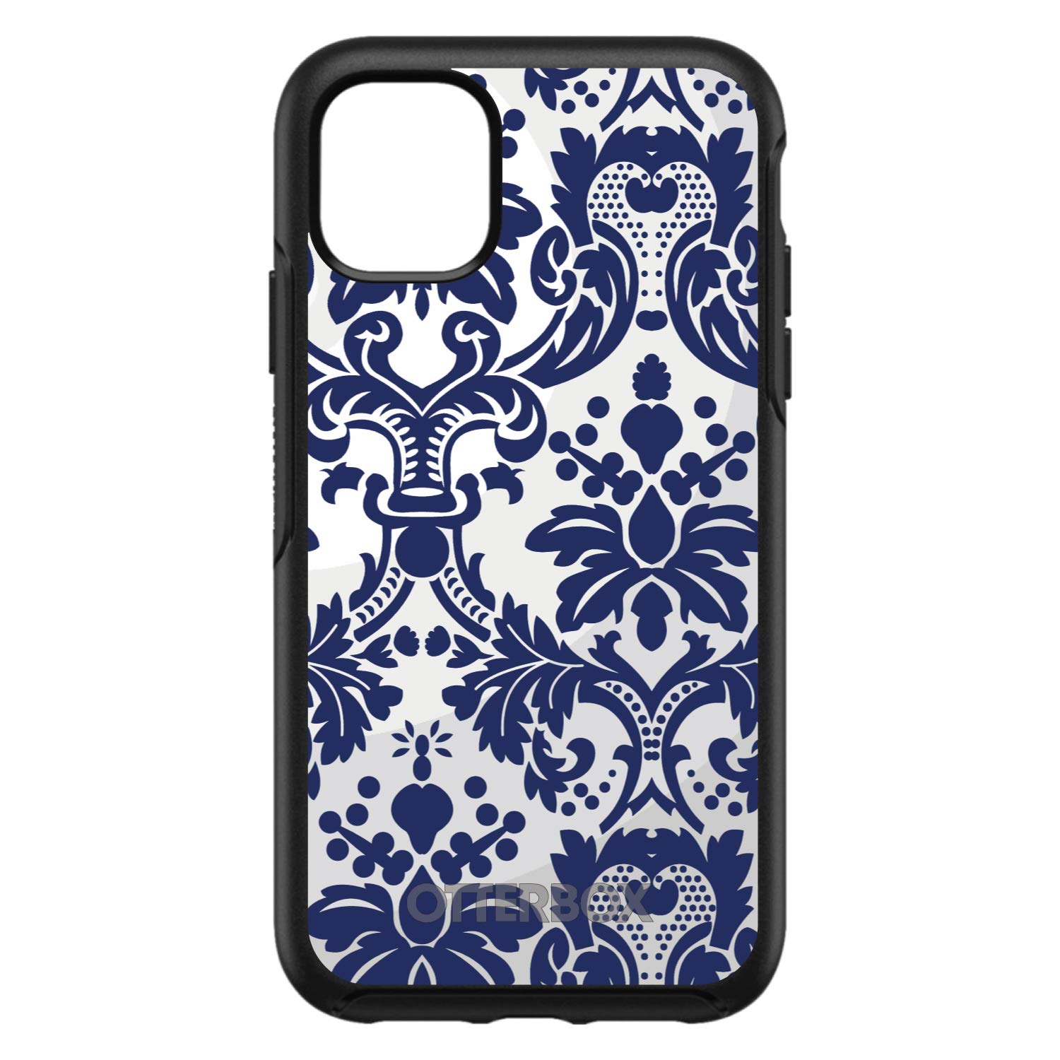 DistinctInk iPhone 13 Pro Case (6.1 Inch) - Premium Protective Phone Cover with Blue Grey Damask Design - Slim Fit Replacement for OtterBox Symmetry - Perfect for Everyday Use, Work & Travel Protection