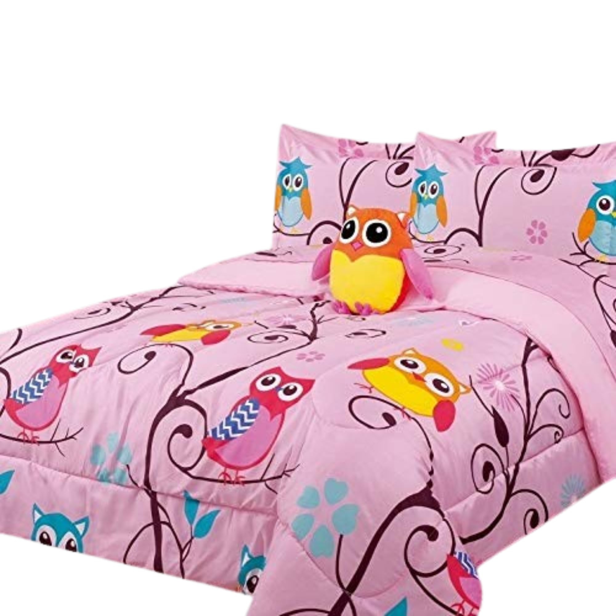 6-Piece Twin Kids Comforter Bedding Set with Colorful Owl & Planets Design - Soft Comforter, Sham, Toy Pillow & 3-Piece Sheet Set for Girls' Room Decor | Perfect for Kids' Bedrooms, Sleepovers & Nursery Themed Rooms