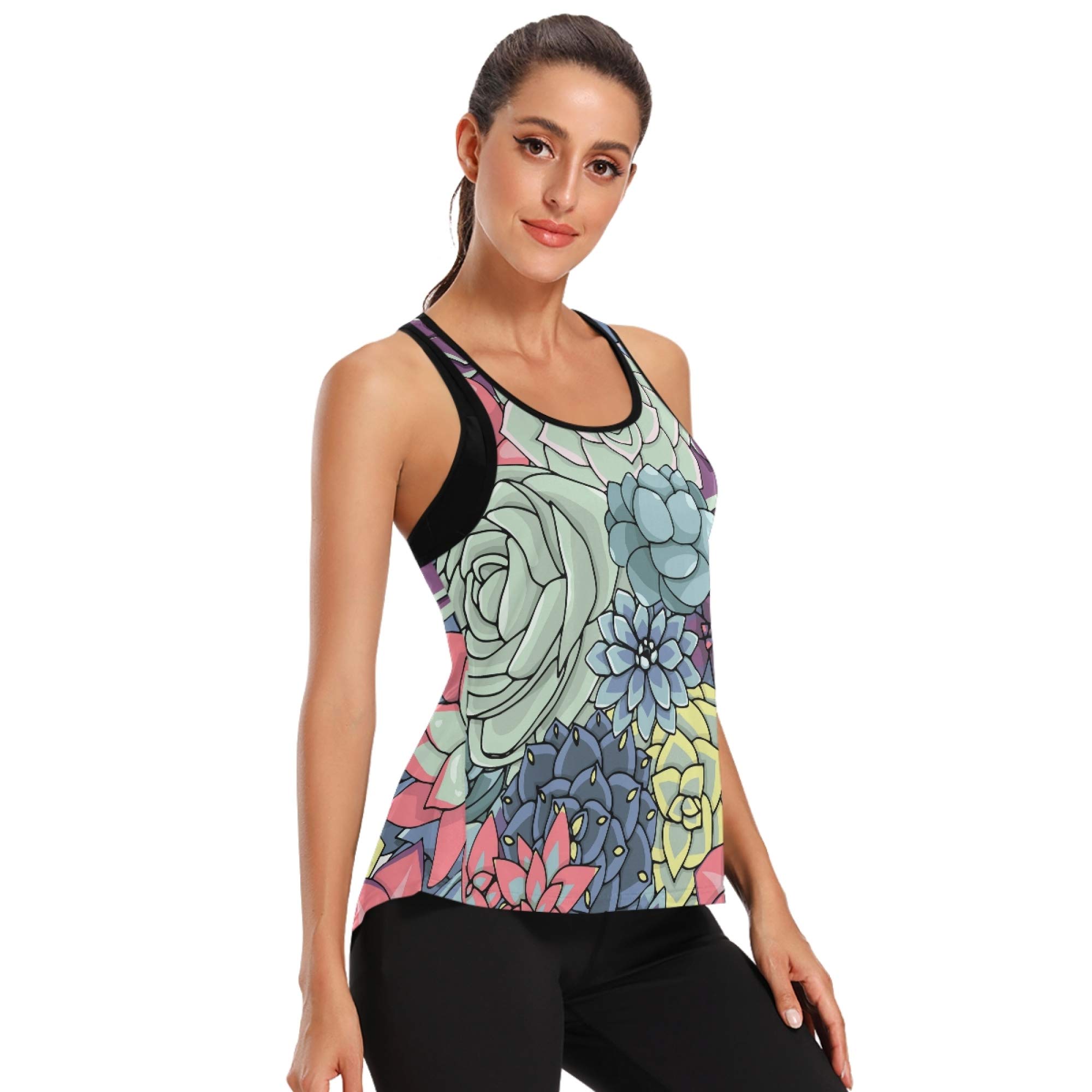 Women's Workout Tank Tops - Open Back Gym & Yoga Shirts with Tie Back Detail in Black & White Star Print | Small Size | Perfect for Yoga, Gym & Fitness Training