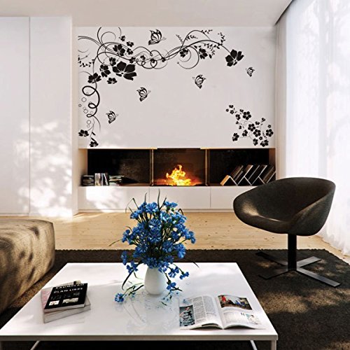 GECKOO Nature Decor Butterfly Flower Wall Decal - Floral Vinyl Wall Stickers for Bedroom Decor (Medium, White) | Perfect for Home, Nursery, Living Room & Office Wall Art