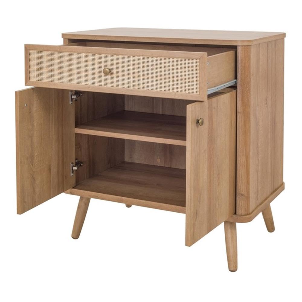 Natural Oak Thelma Rattan Small Cabinet with 1 Drawer & 2 Doors - Vintage Boho Bedroom Storage & Entryway Organizer | Pacific Direct