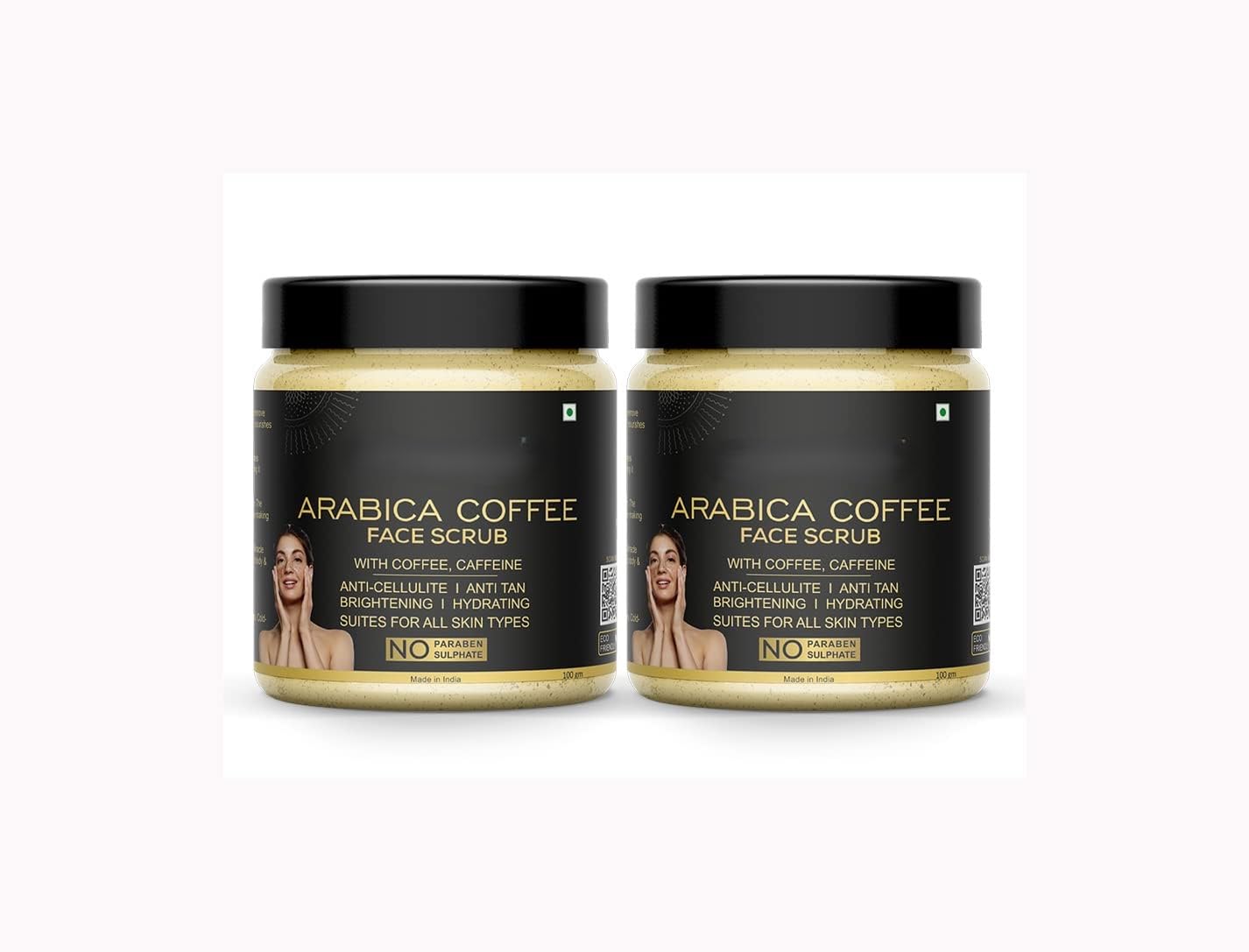 Organic Arabica Coffee Face Scrub with Caffeine & Cocoa Butter - Exfoliating & Brightening Facial Scrub for Glowing Skin - 100g (Pack of 2) - Perfect for Morning Skincare Routine & Spa Day at Home