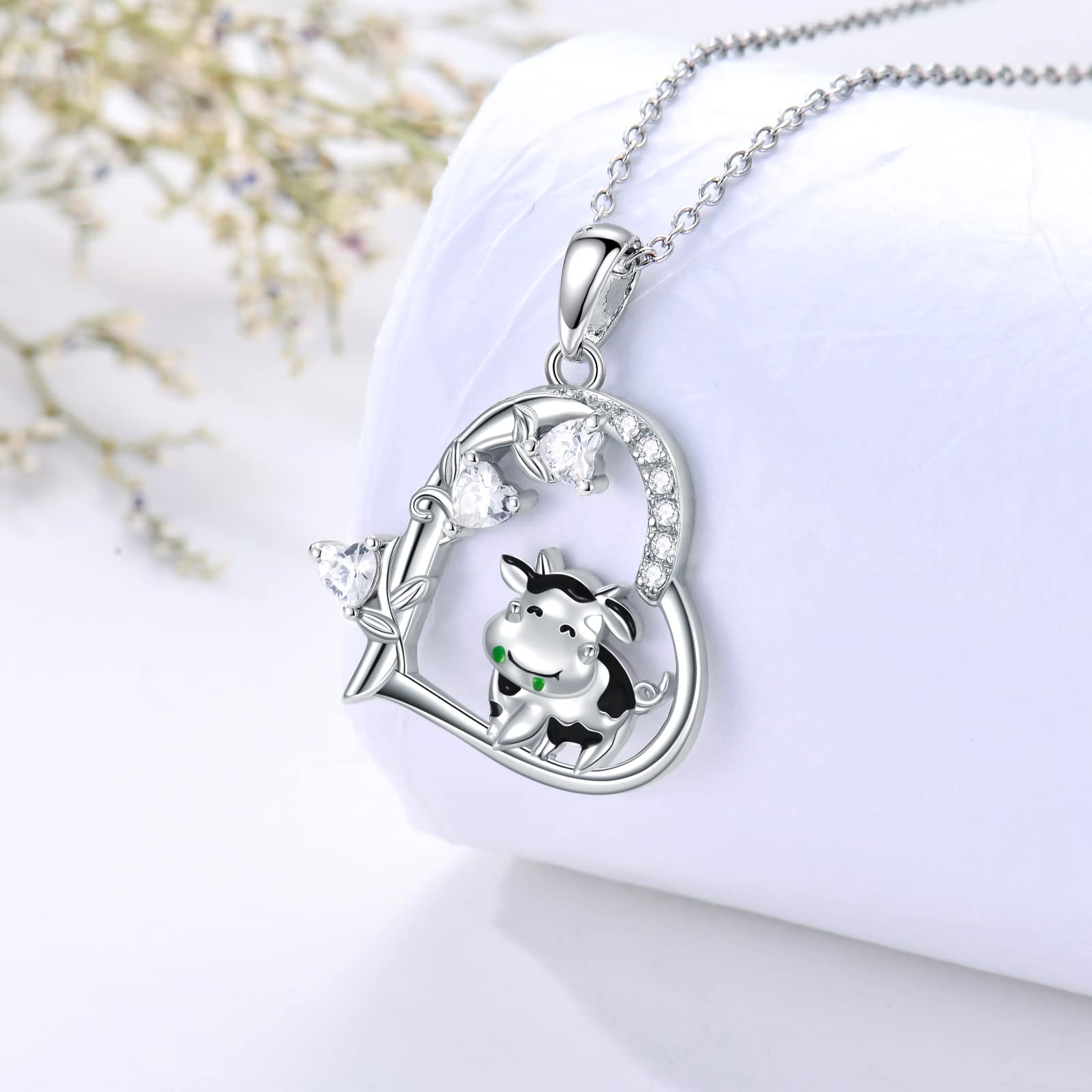 VONALA Sterling Silver Animal Pendant Necklace - Cow, Dog, Fox, Lion, Goat, Llama, Monkey, Flamingo & Dinosaur Charms | Heart-Shaped Animal Jewelry for Women, Girls & Teens | Perfect Birthday Gift for Animal Lovers | Great for Casual Wear, Date Nights & Special Occasions