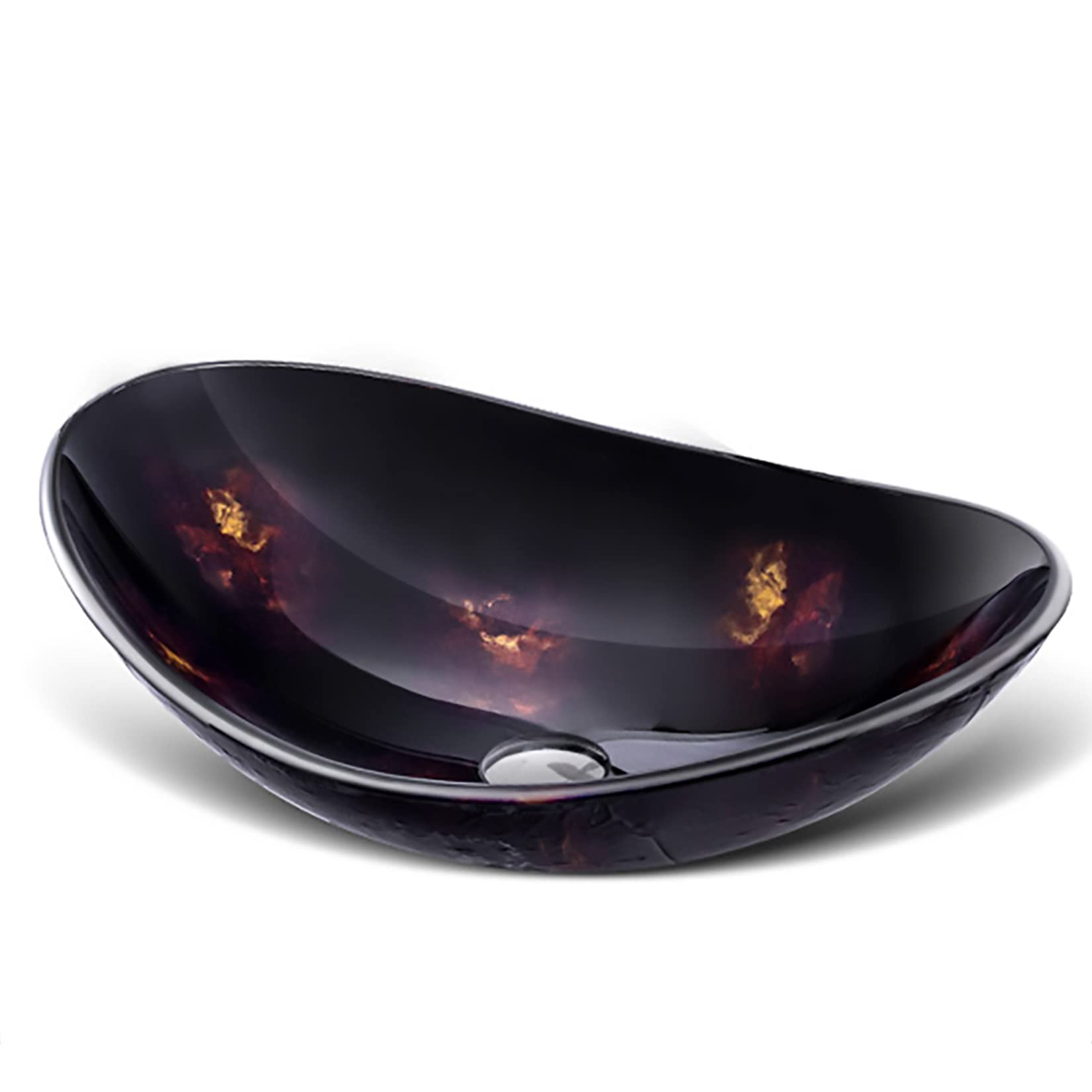 Black & Gold Tempered Glass Vessel Sink - Handmade Artistic Bathroom Basin with Mounting Ring for Home & Hotel Use | Modern Vanity Sink for Bathroom Remodel, Luxury Hotel Renovation & Spa Decor