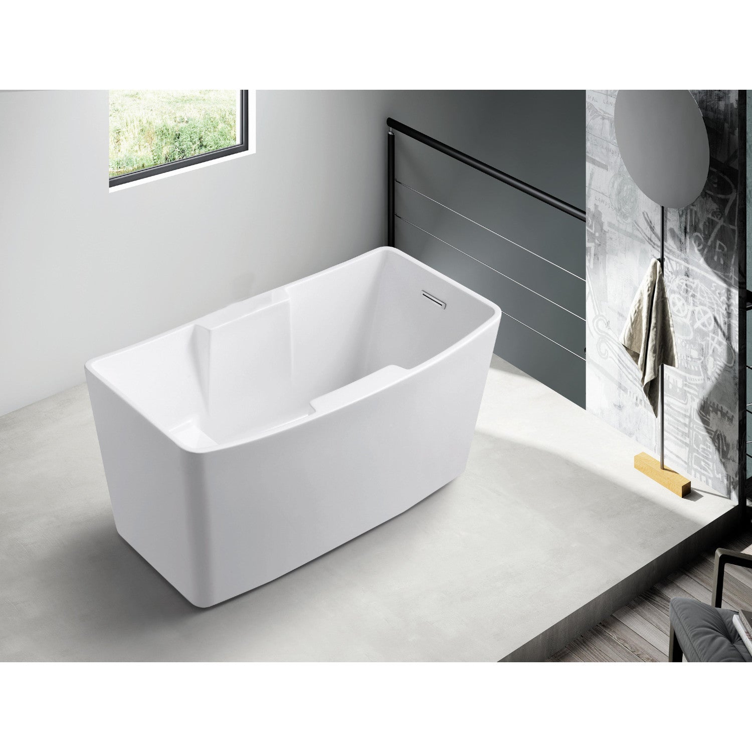 Aqua Eden 51 Inch Acrylic Freestanding Bathtub - Glossy White Rectangular Double Slipper Tub with Drain & Built-in Seat | Perfect for Spa-Like Bathroom Relaxation & Luxury Home Decor