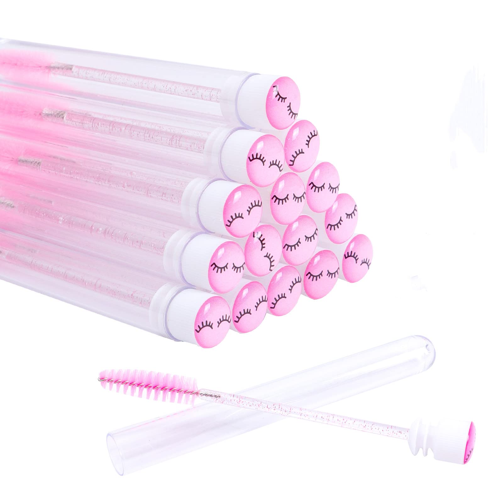 60 Pcs Disposable Pink Diamond Lash Mascara Brushes - Eyelash Spoolie Wands with Sanitary Tubes for Professional Makeup Application, Salon & Home Use