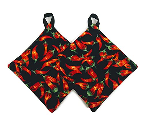 Red Chili Pepper Print Pot Holder Set - Heat Resistant Kitchen Oven Mitts for Cooking, Baking & Grilling - Perfect for Hot Pans, Baking Sheets & Stovetop Use