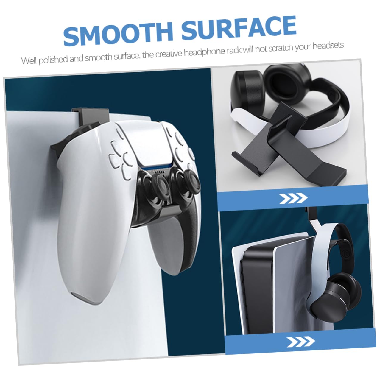 BUGUUYO 3-Piece Wall Mount Headphone Stand Holder - Space-Saving Headset Hanger Rack for Gaming, Office & Home Organization - Easy to Assemble Headphone Storage Solution