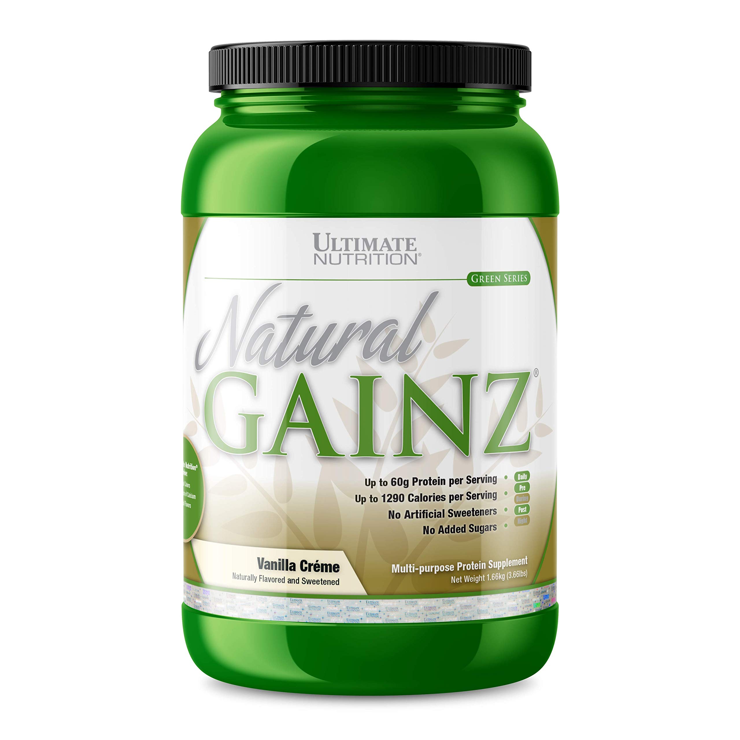 Ultimate Nutrition Natural Gainz Whey Protein Powder - Natural Muscle Gainer with Micellar Casein & Milk Protein, Vanilla Flavor, 3.6 lbs for Post-Workout Recovery & Weight Gain
