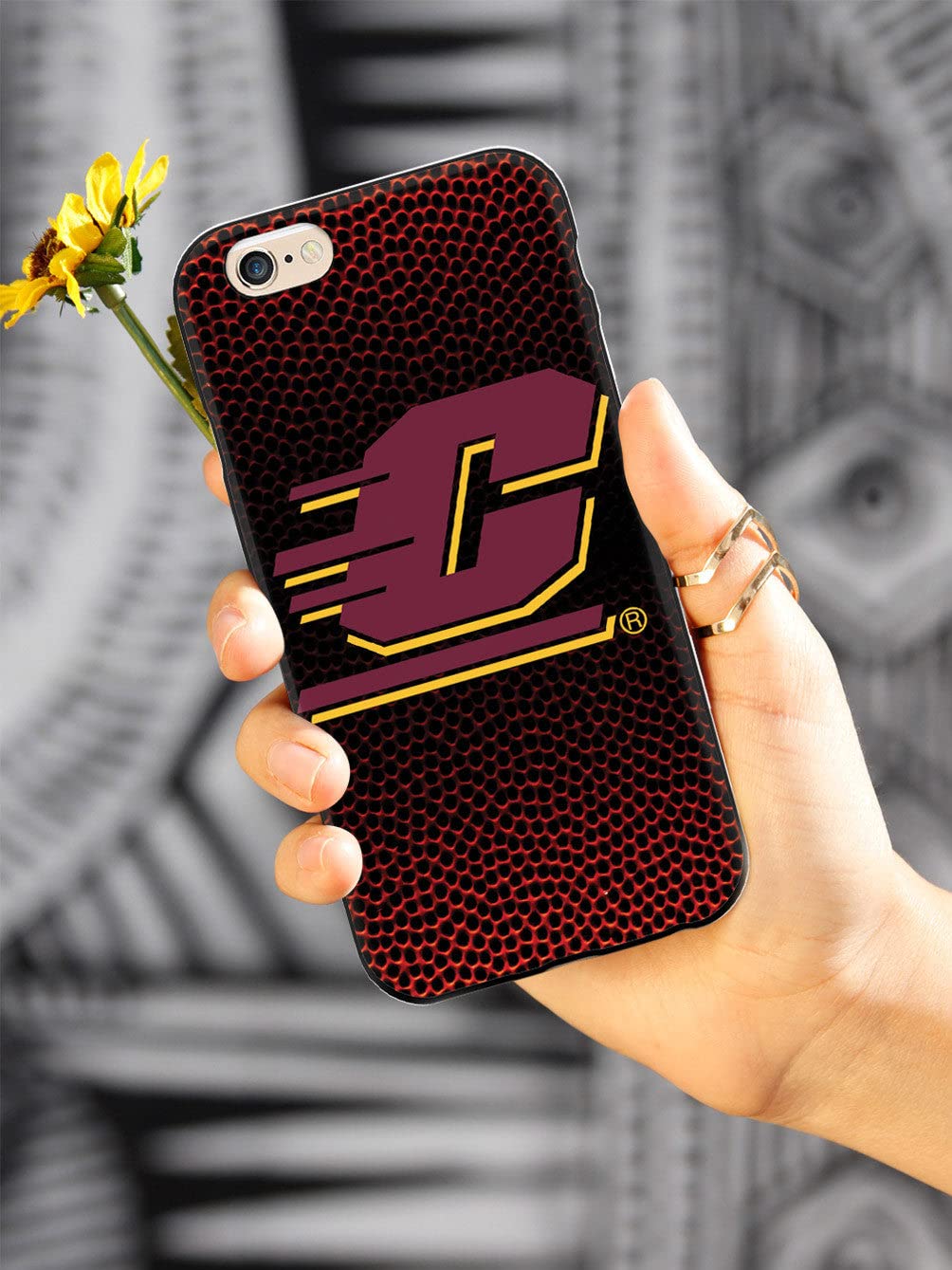 3D Textured iPhone 15 Pro Max Case - Shockproof Rubber Bumper Cover - Protective Phone Case for Apple iPhone 15 Pro Max - Central Michigan University Basketball Design - Perfect for Sports Fans & College Students