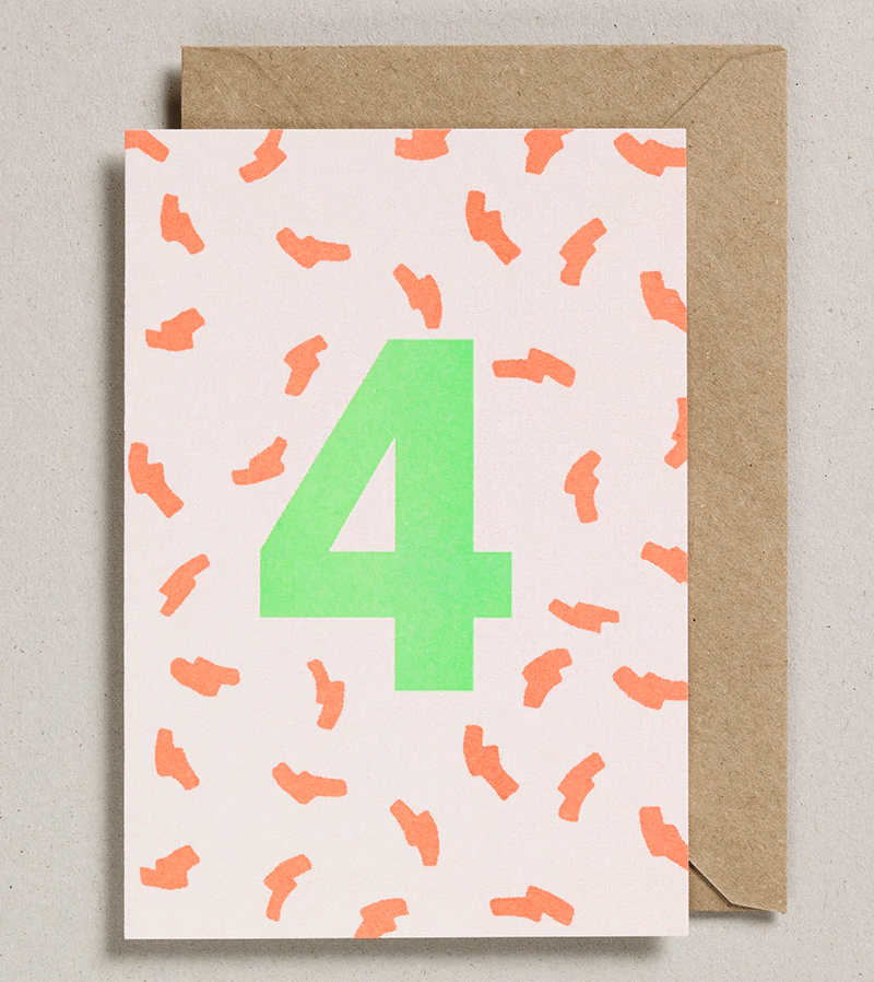 Petra Boase 4th Birthday Number Card - Cute & Colorful Age 4 Celebration Decor for Kids Parties, Photo Props & Milestone Photos