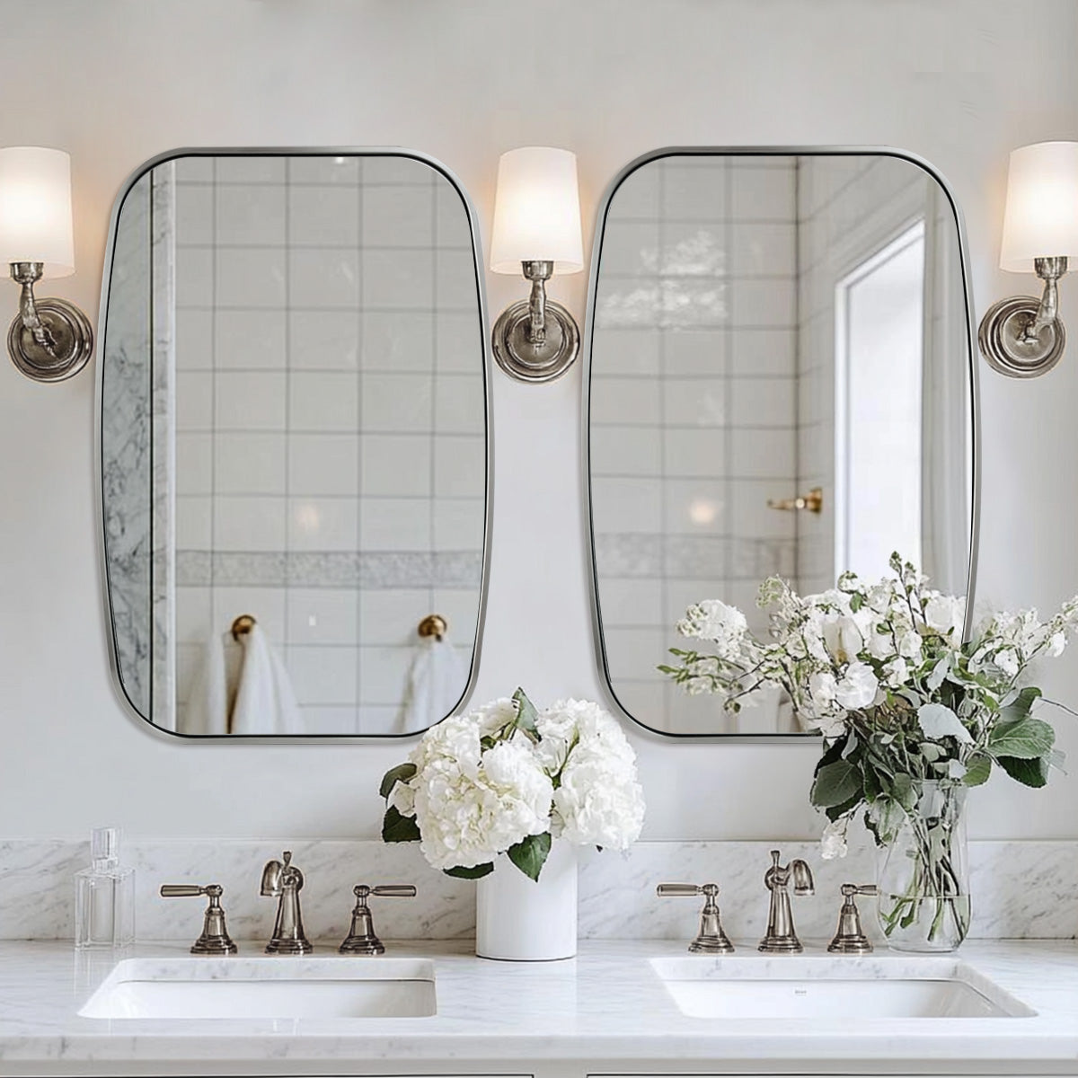 Modern Rectangular Bathroom Mirror with Thick Stainless Steel Frame - Large Oval Wall Mirror for Vanity, Makeup, and Home Decor
