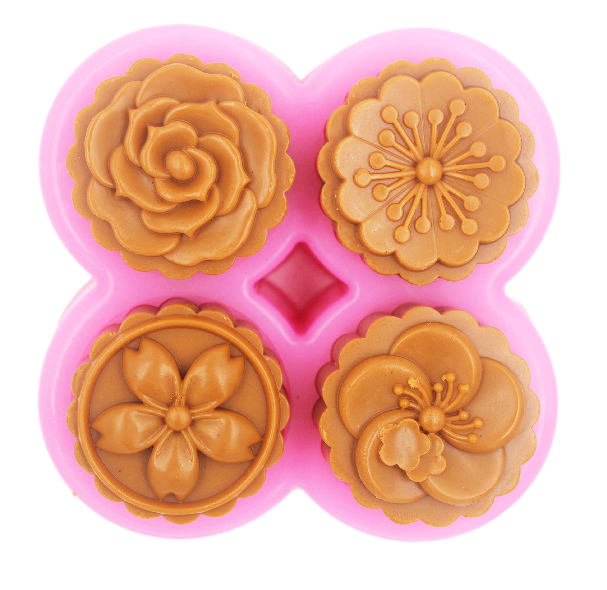 Premium Silicone Soap Molds - 4 Cavity Flower Shapes for DIY Handmade Soap Making, Bath Bomb & Candle Crafting - Perfect for Home Spa, Gifts & Party Favors