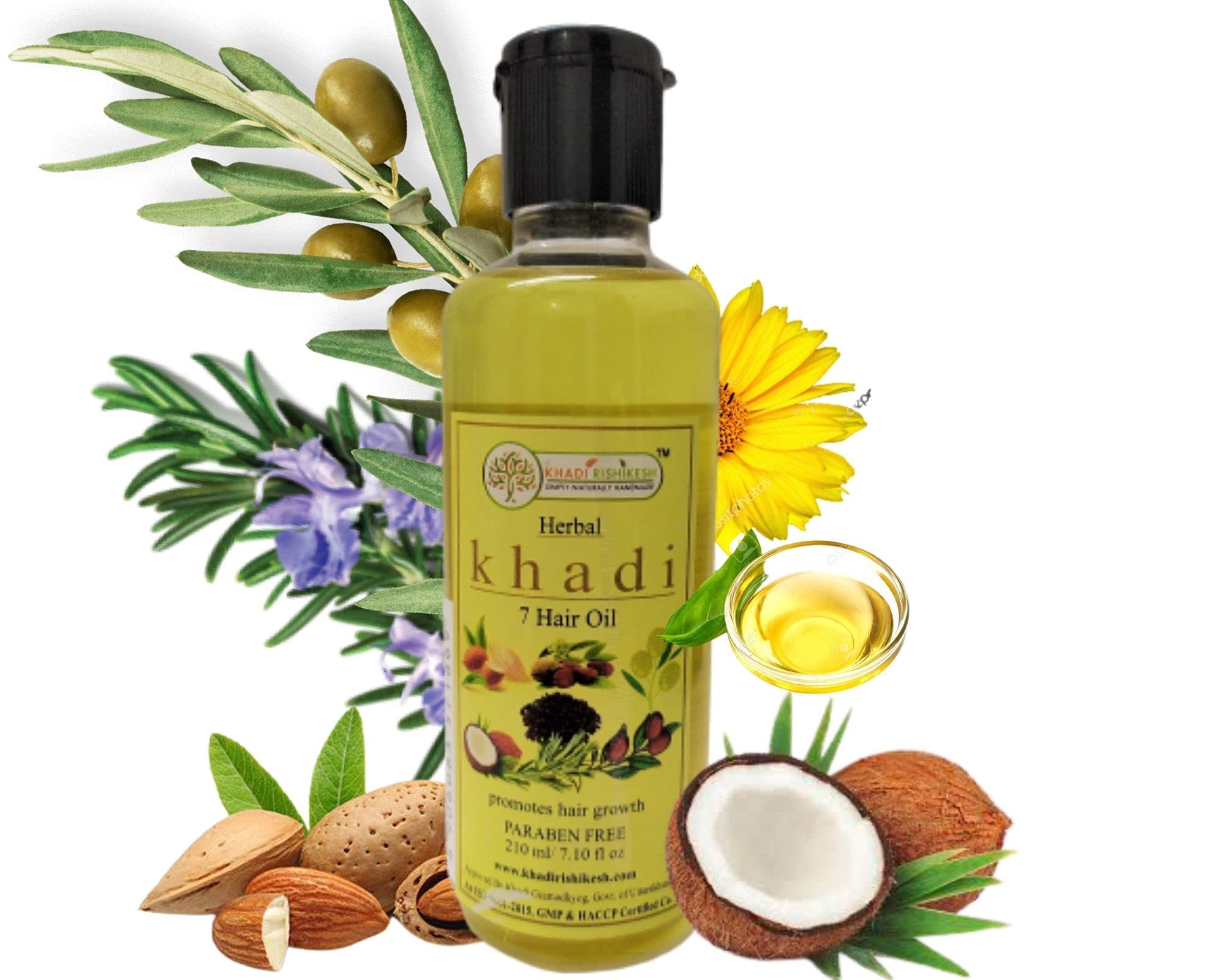 Khadi Rishikesh Herbal 7 Oils Hair Treatment - 210ml | Natural Hair Growth Oil for Strong, Long & Healthy Hair | Controls Hair Fall with Argan Oil & Olive Oil | SLS & Paraben Free | Unisex Hair Care for Daily Nourishment & Scalp Massage