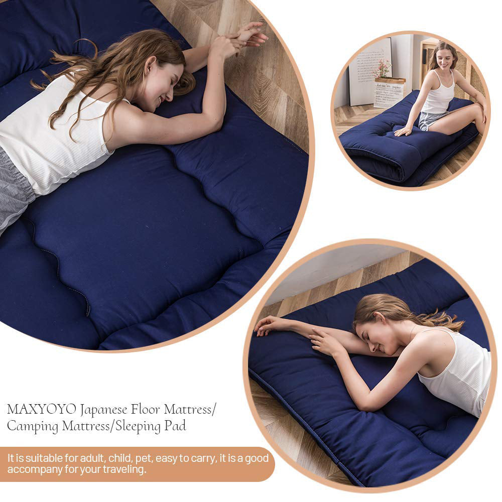 MAXYOYO Navy Blue Futon Mattress for Living Room - Comfortable & Space-Saving Sofa Bed Solution for Small Apartments, Guest Rooms & Dormitories