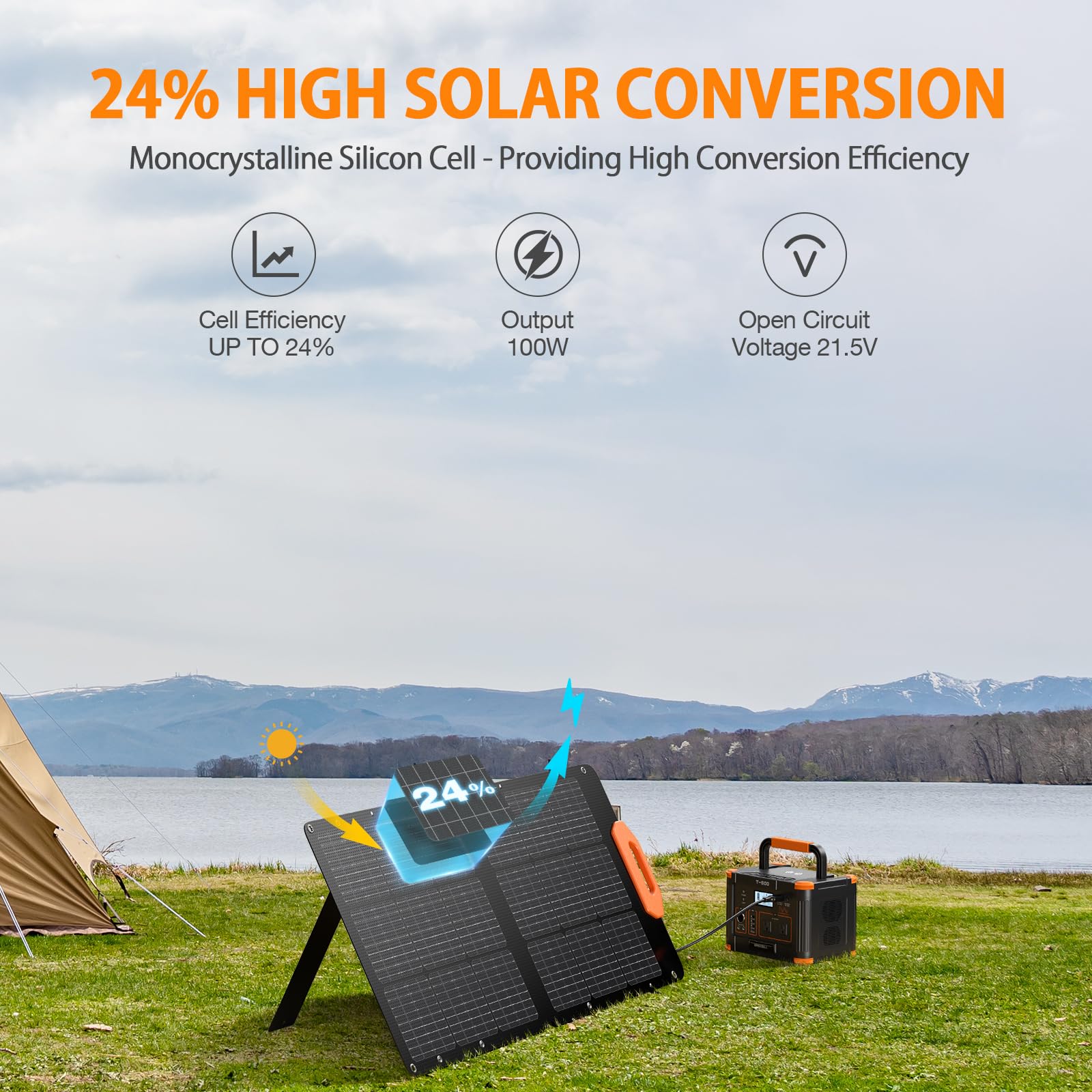 Grecell 100W Portable Foldable Solar Panel with Fast Charging - 21.5V Solar Charger for Power Stations, Generators, RV, Van - Adjustable Kickstand & Durable Solar Cell for Outdoor Camping, Hiking, Emergency Power Supply