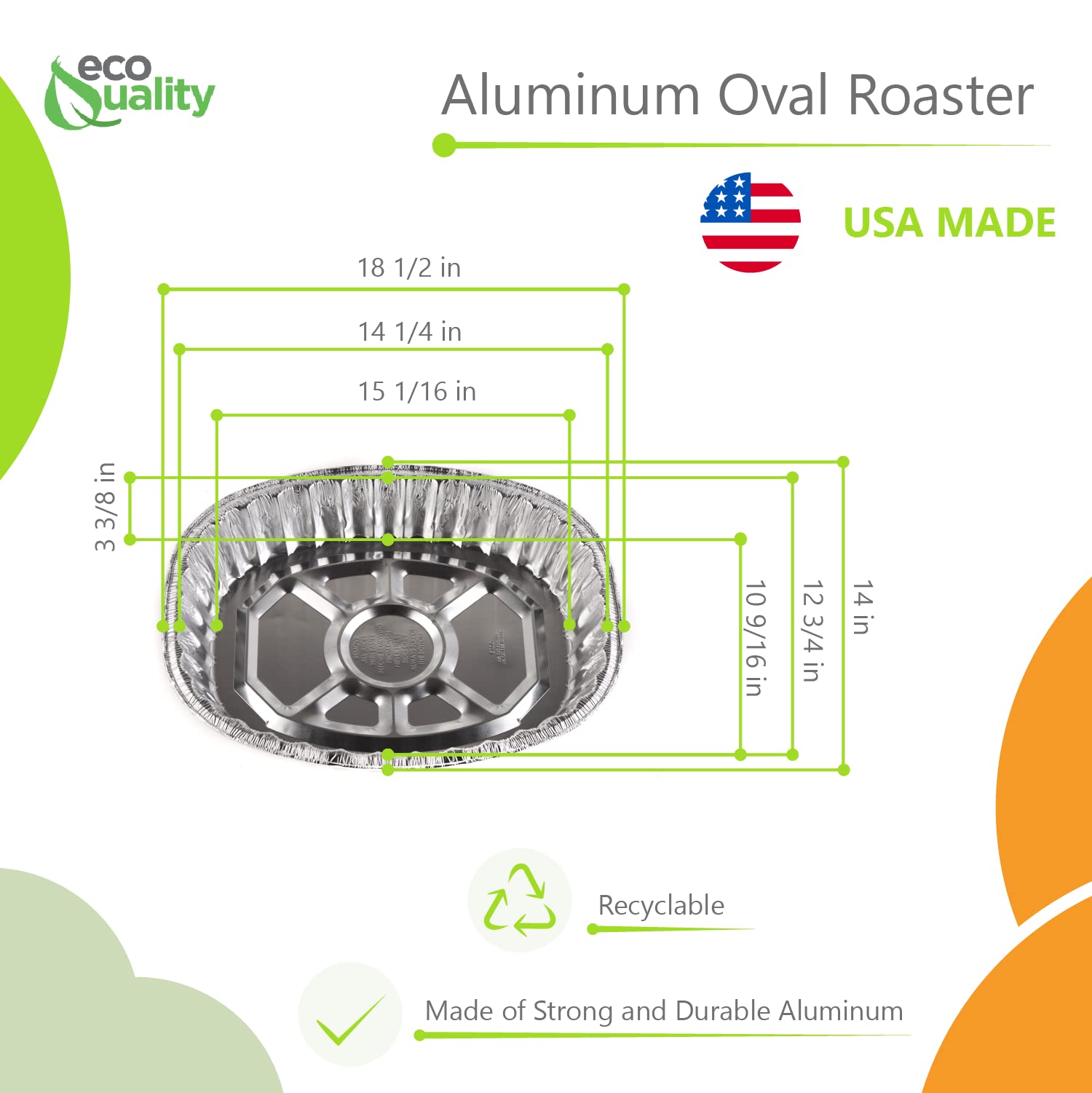 100-Pack Heavy-Duty Disposable Aluminum Foil Roaster Pans - Extra Large Oval Baking Pans for Turkey, Chicken, Brisket & Meat - Durable, Deep & Recyclable - Made in USA - Perfect for Thanksgiving, Christmas, BBQs & Family Gatherings