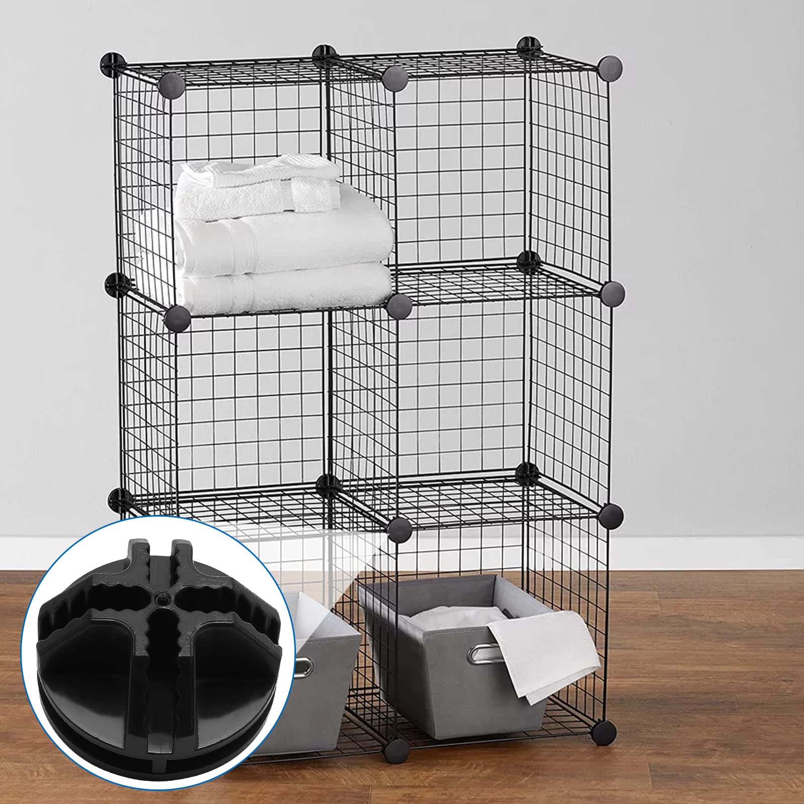 Litoexpe 36 Pcs Black Plastic Wire Cube Connectors for Modular Storage - Compatible with 3-4mm Diameter Metal Grid Shelves | Perfect for Closet Organization, DIY Shelving Units & Home Storage Solutions