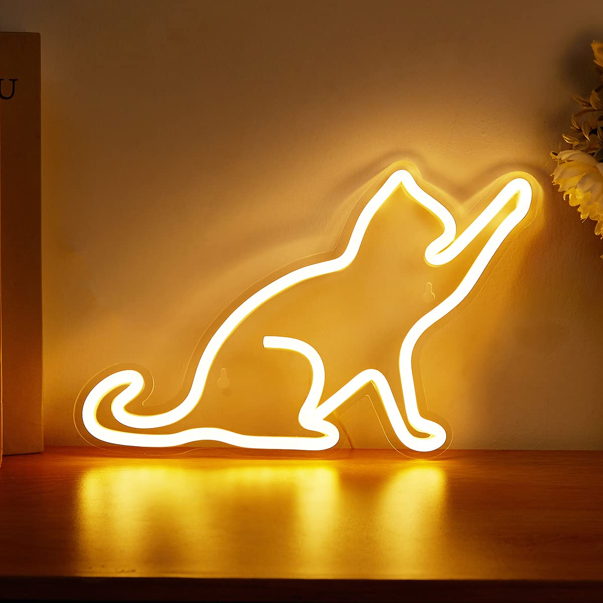 Cat LED Neon Sign - USB Powered 3D Wall Art Night Light for Bedroom & Living Room Decor - Warm White Neon Lamp - Perfect Holiday Gift for Kids, Girls & Cat Lovers (Great for Parties, Nursery & Home Decoration)