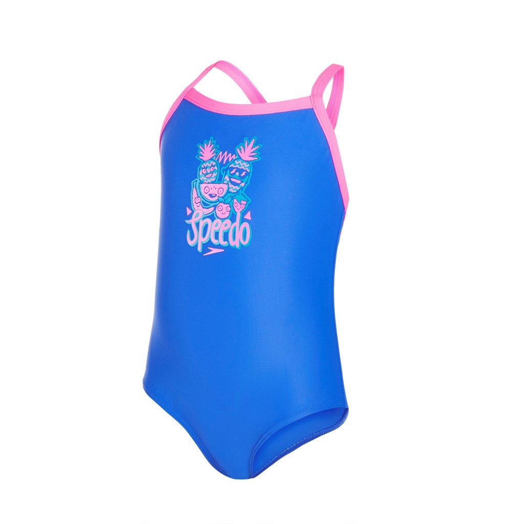Speedo Fruit Party Thinstrap Swimsuit for Girls - Purple & Pink Floral Print - Perfect for Swimming Lessons, Beach Vacations & Pool Parties