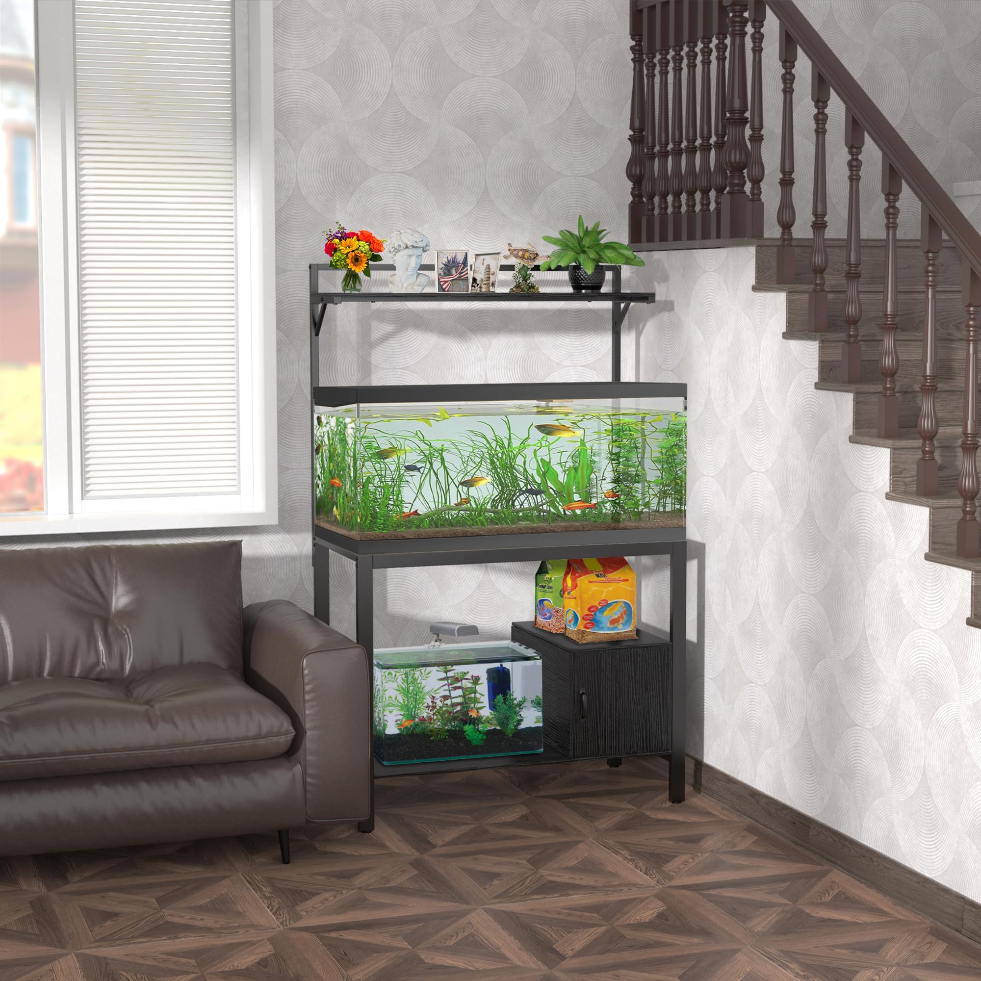 40-50 Gallon Fish Tank Stand with Plant Shelf & Storage - Heavy Duty Metal Aquarium Stand for Reptile Terrariums, Turtle Tanks (36.6