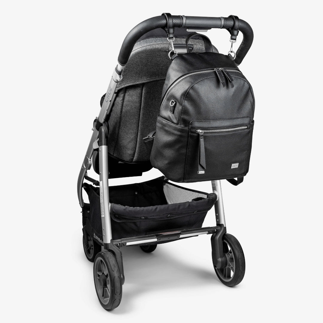 Vanchi Vegan Leather Manhattan 2-Way Backpack Diaper Bag - Stylish & Spacious Black Baby Bag for Moms - Perfect for Travel, Work & Daily Use