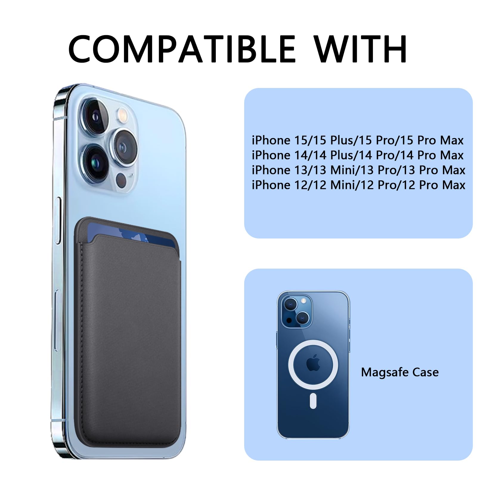 S. Dawezo Magnetic Magsafe Wallet for iPhone 15/14/13/12 Series - Strong Magnet Woven Twill Card Holder Phone Wallet (Black/Gray) - Perfect for Everyday Use, Travel & Contactless Payments
