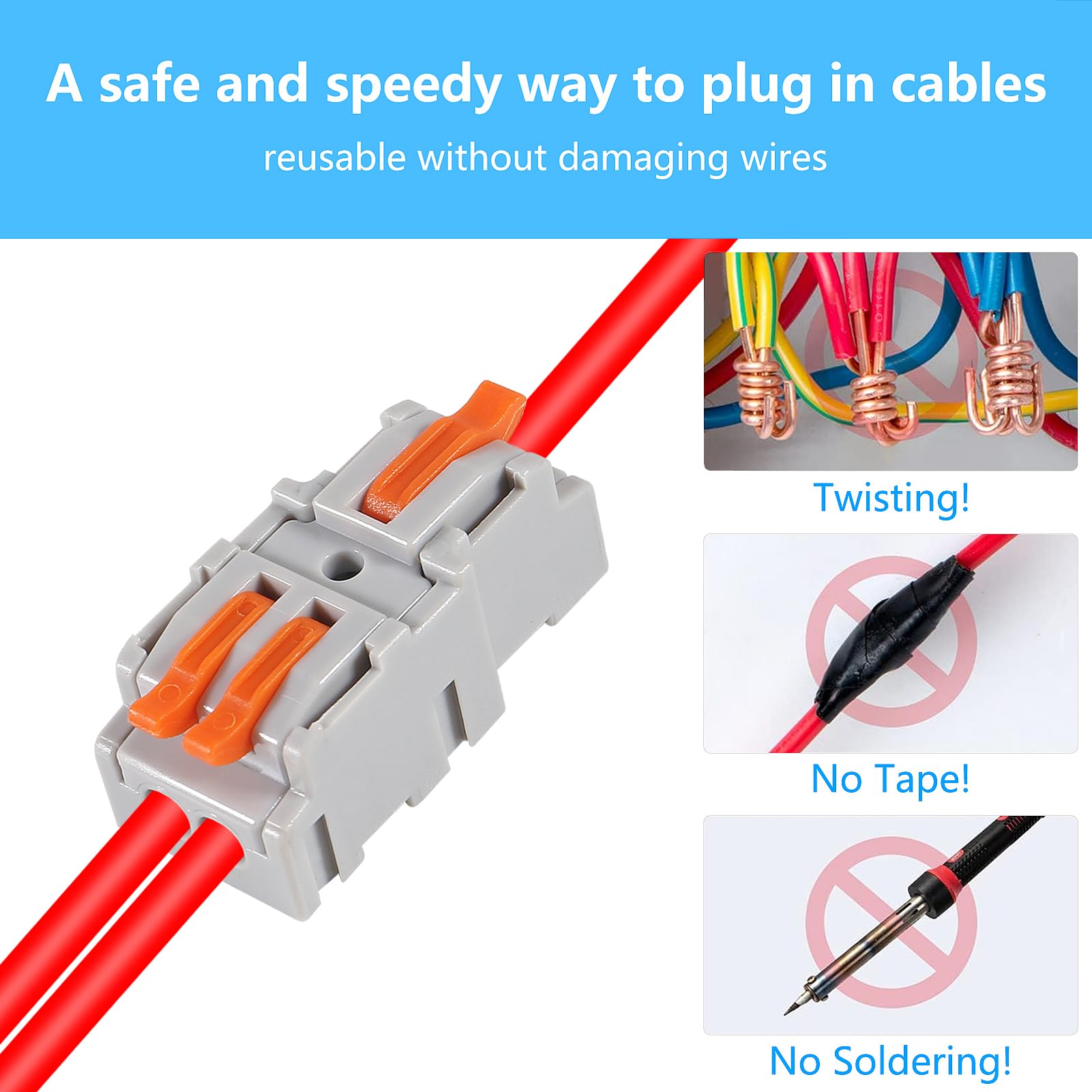 50PCS Lever Wire Connectors - 1 in 2 Out Quick Connect Electrical Terminals for AWG 28-12 Wires | Secure Push-in Conductor Blocks for Home Wiring, DIY Projects & Electrical Repairs