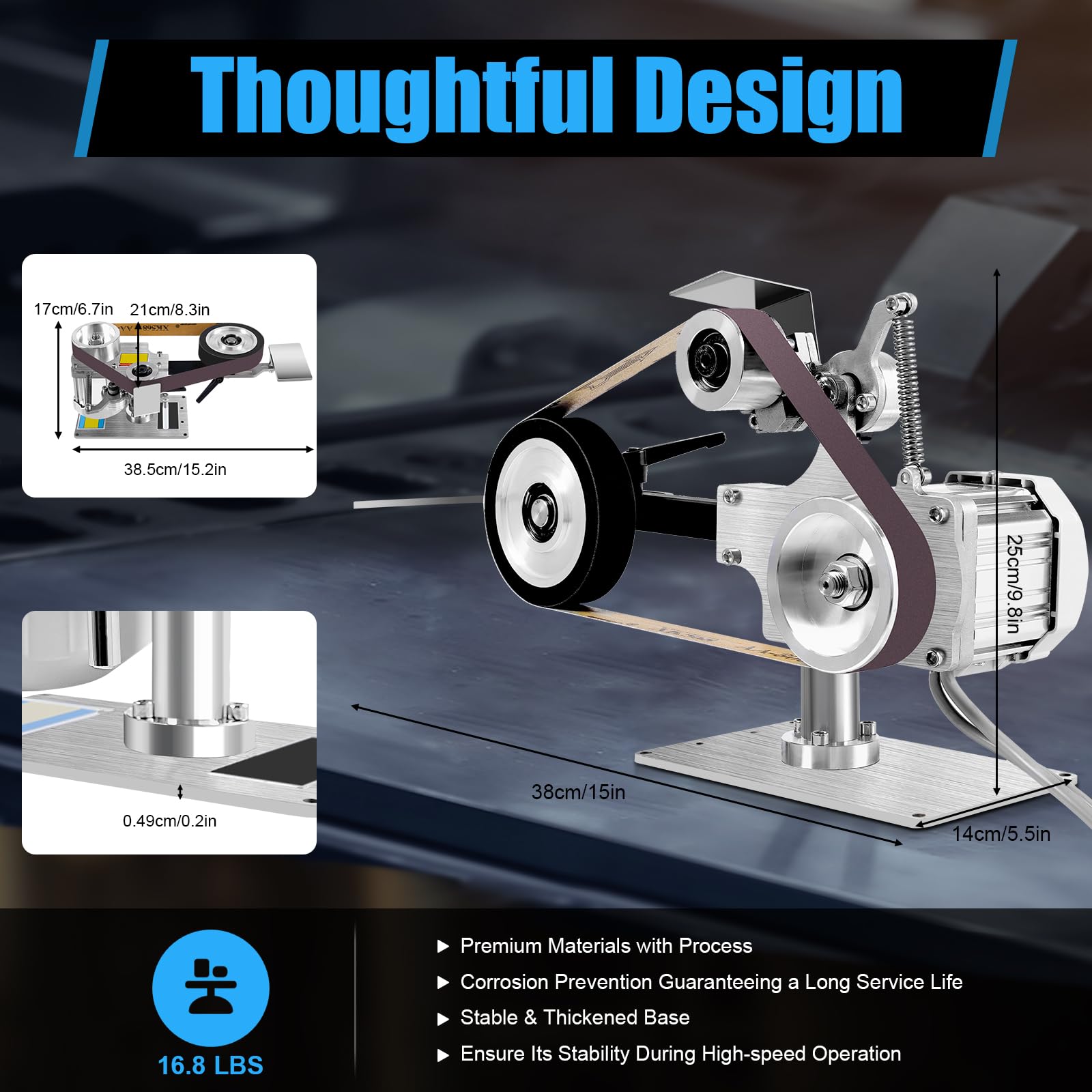 DYRABREST 550W Brushless Motor Desktop Belt Sander - Multi-Function Grinder & Polisher for Wood, Metal Sharpening - Compact Horizontal Belt Machine for Home DIY & Workshop Projects