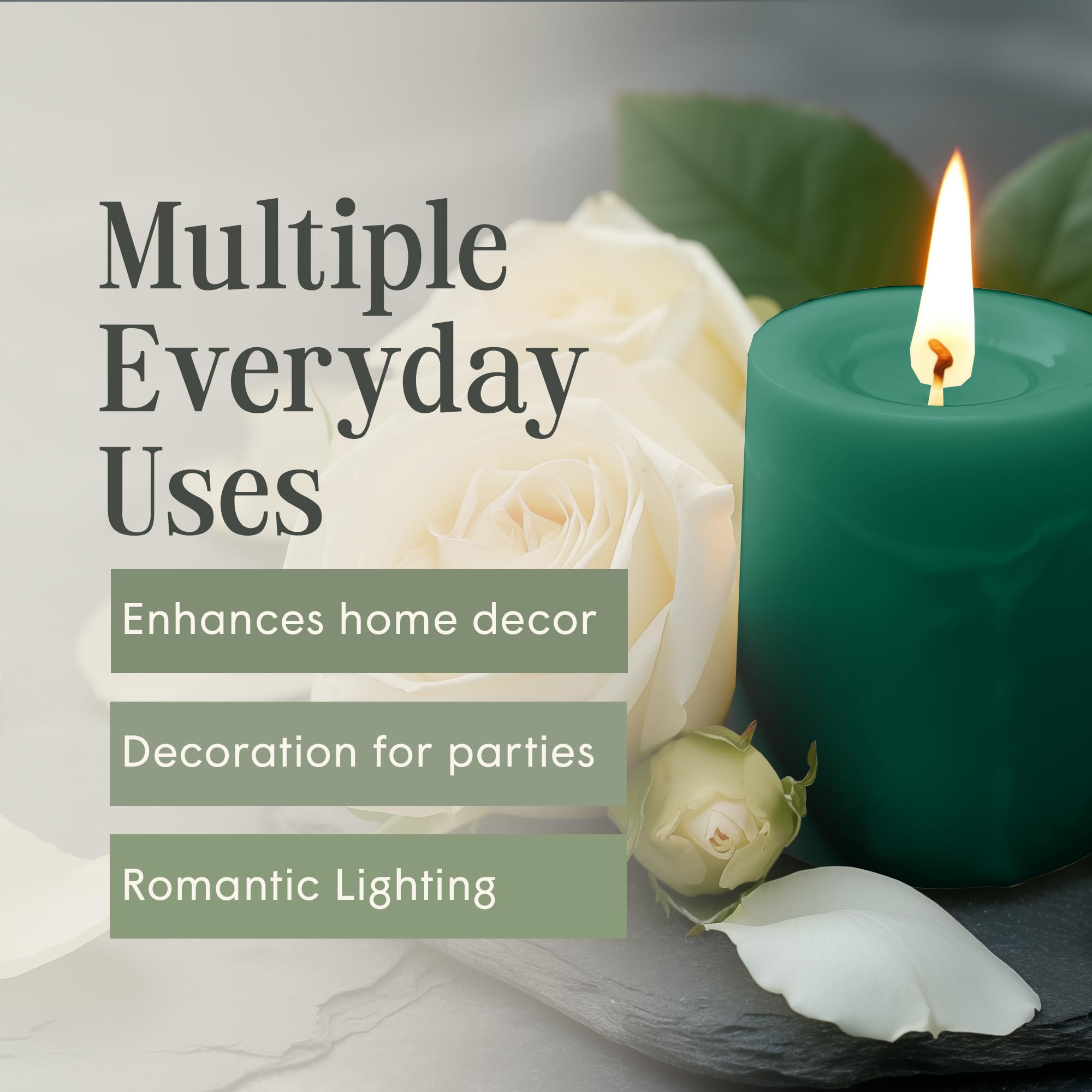Premium Unscented Dripless Pillar Candles Set of 3 - Hand-Poured Solid Green Wax Candles for Home Decor, Wedding Centerpieces & Romantic Dinners - 4