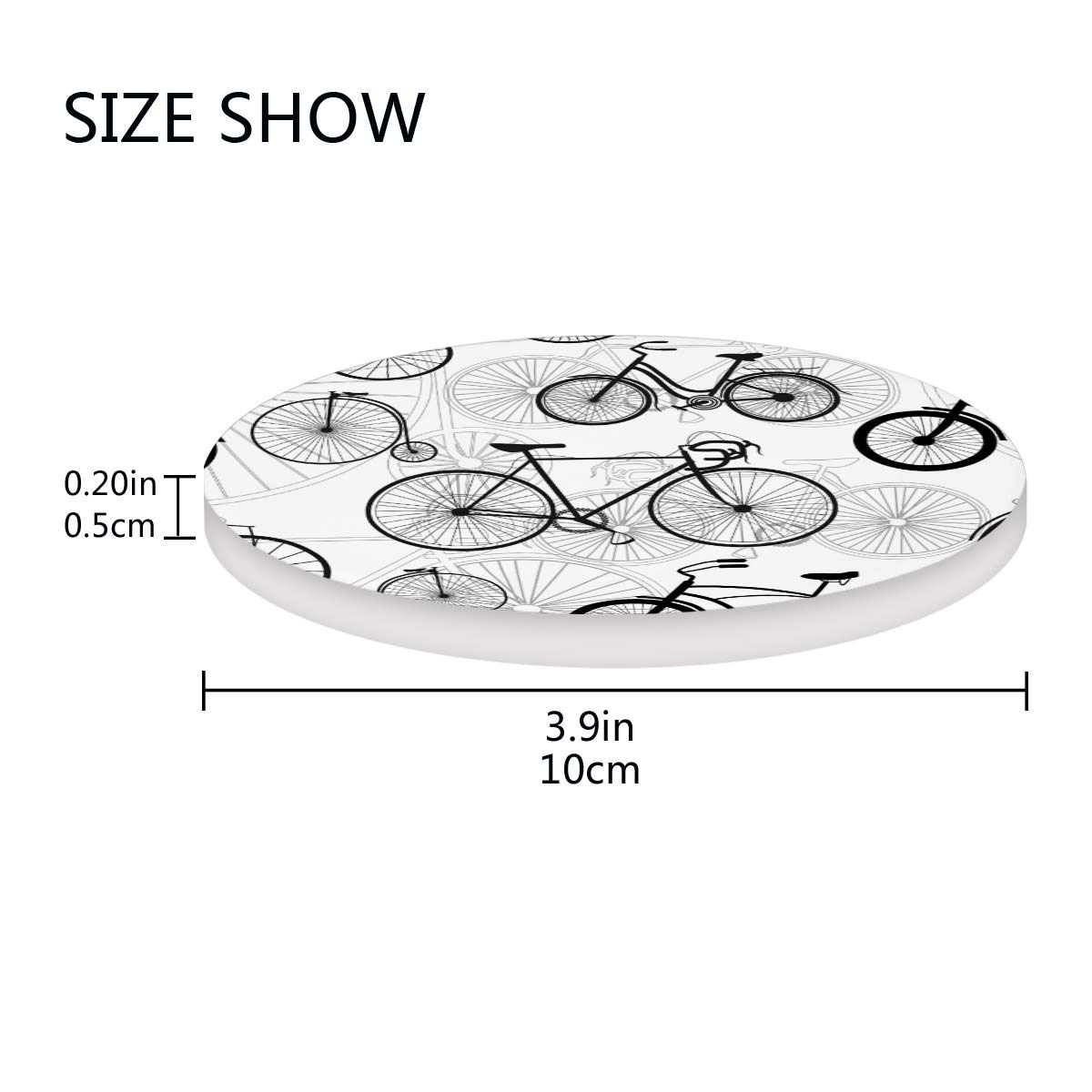Nander Absorbent Stone Drink Coasters Set of 4 - Bicycle Bike Print Bar Coasters for Coffee, Beer, Wine & Cocktails - Perfect for Home, Office & Pub Use