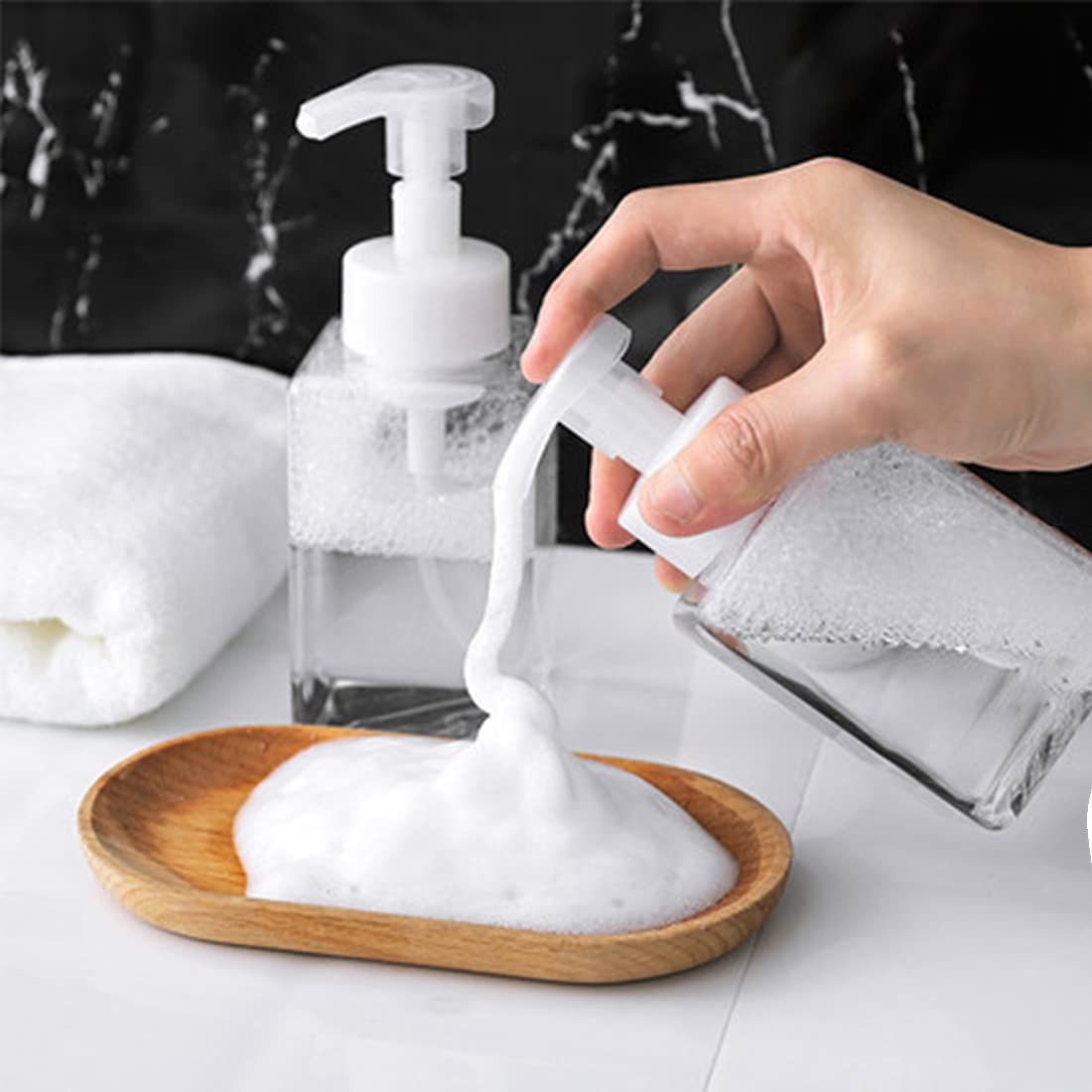 450ml (16oz) Refillable Foaming Soap Dispenser - Modern Square Pump Bottle for Shampoo, Body Wash & Liquid Soap | PETG Plastic Empty Soap Dispenser for Kitchen, Bathroom, Hospital & Clinic | 2-Pack Clear | Perfect for Home, Office & Commercial Use