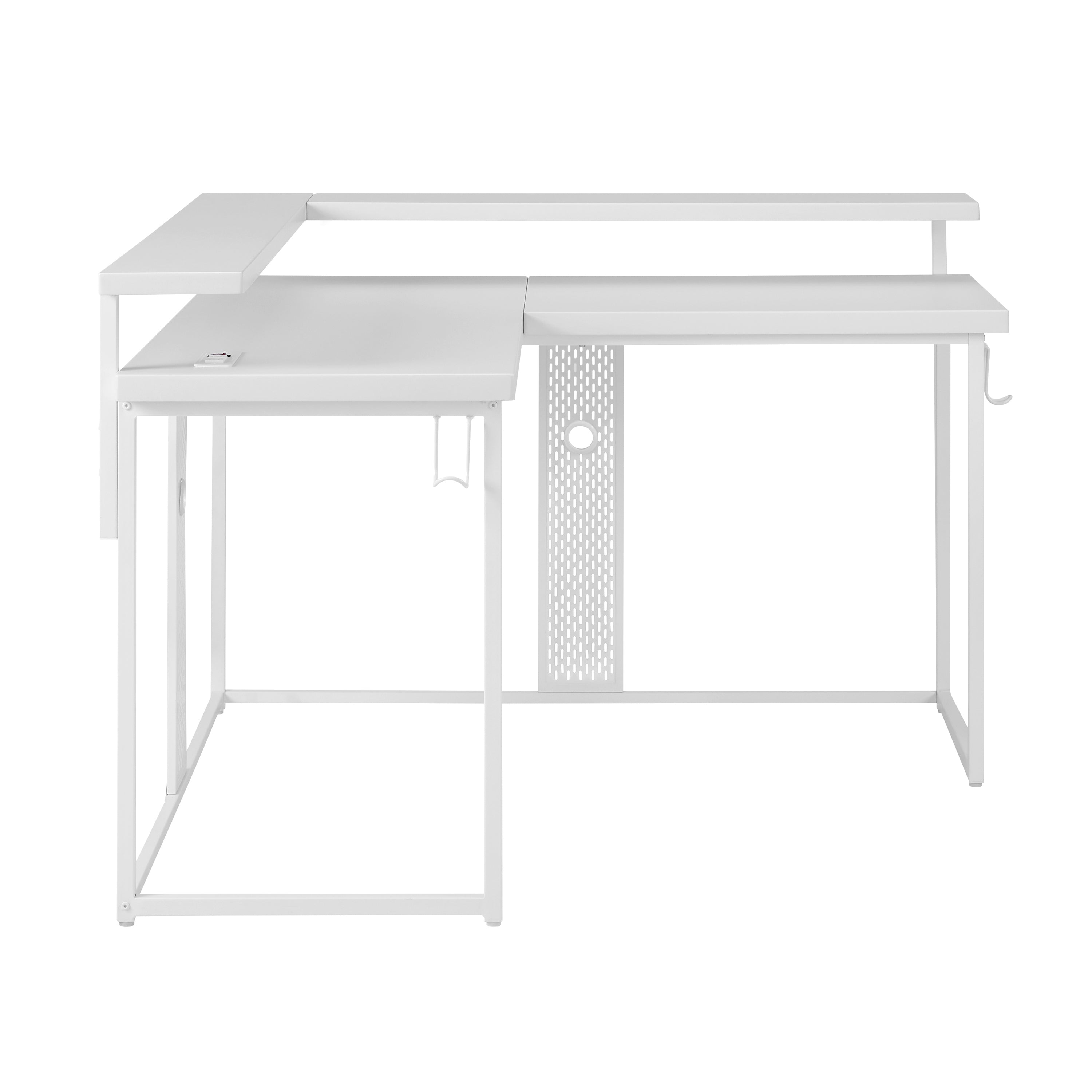 Vega L-Shaped Gaming Desk - White & White Finish | Ergonomic Corner Computer Desk for PC & Console Gamers | Perfect for Small Spaces & Home Office Setup