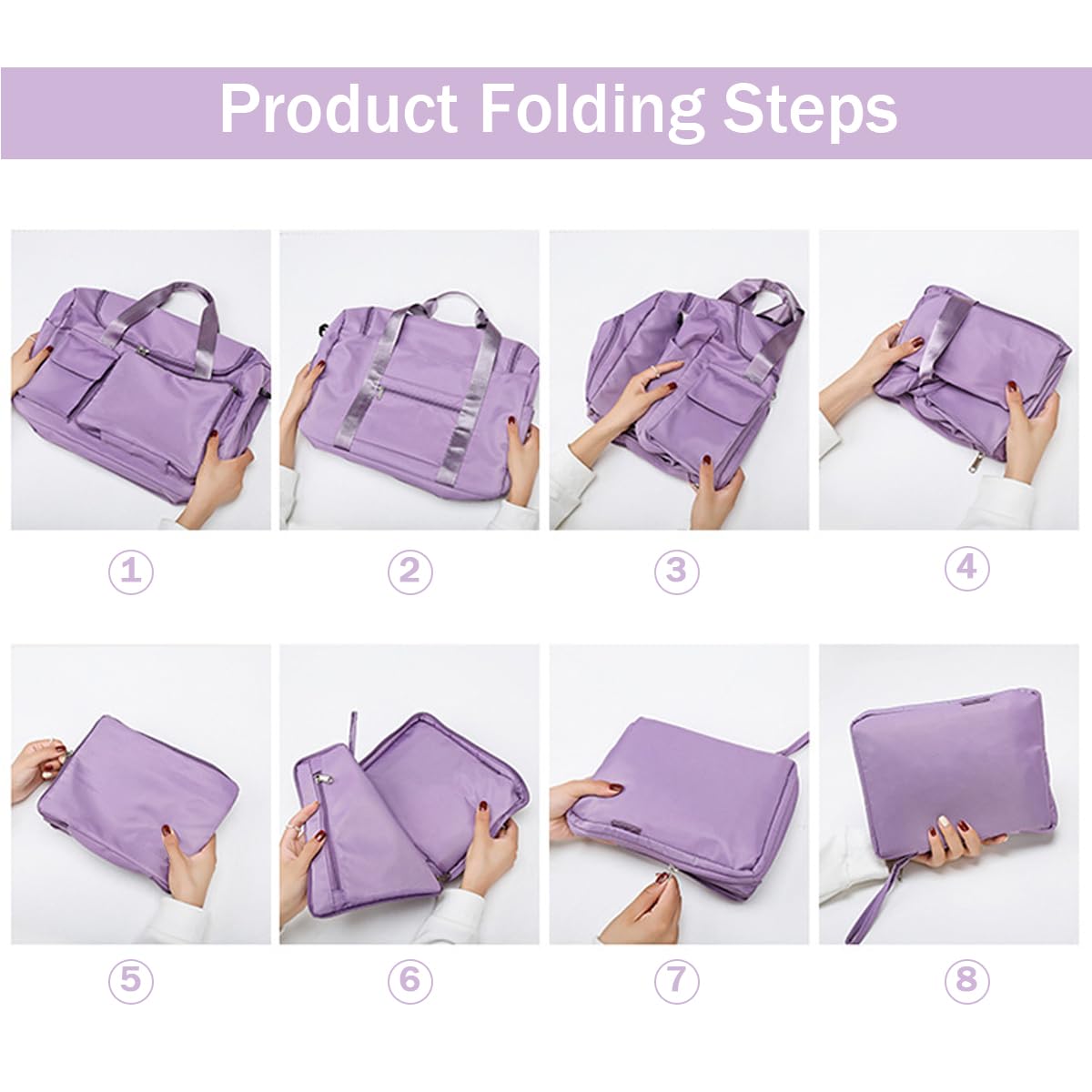 HYCOPROT Foldable Waterproof Gym Bag for Men & Women - Large Capacity Sports Duffel Bag with Shoe Compartment - Ideal for Gym, Travel, Workout & Weekend Trips - Purple