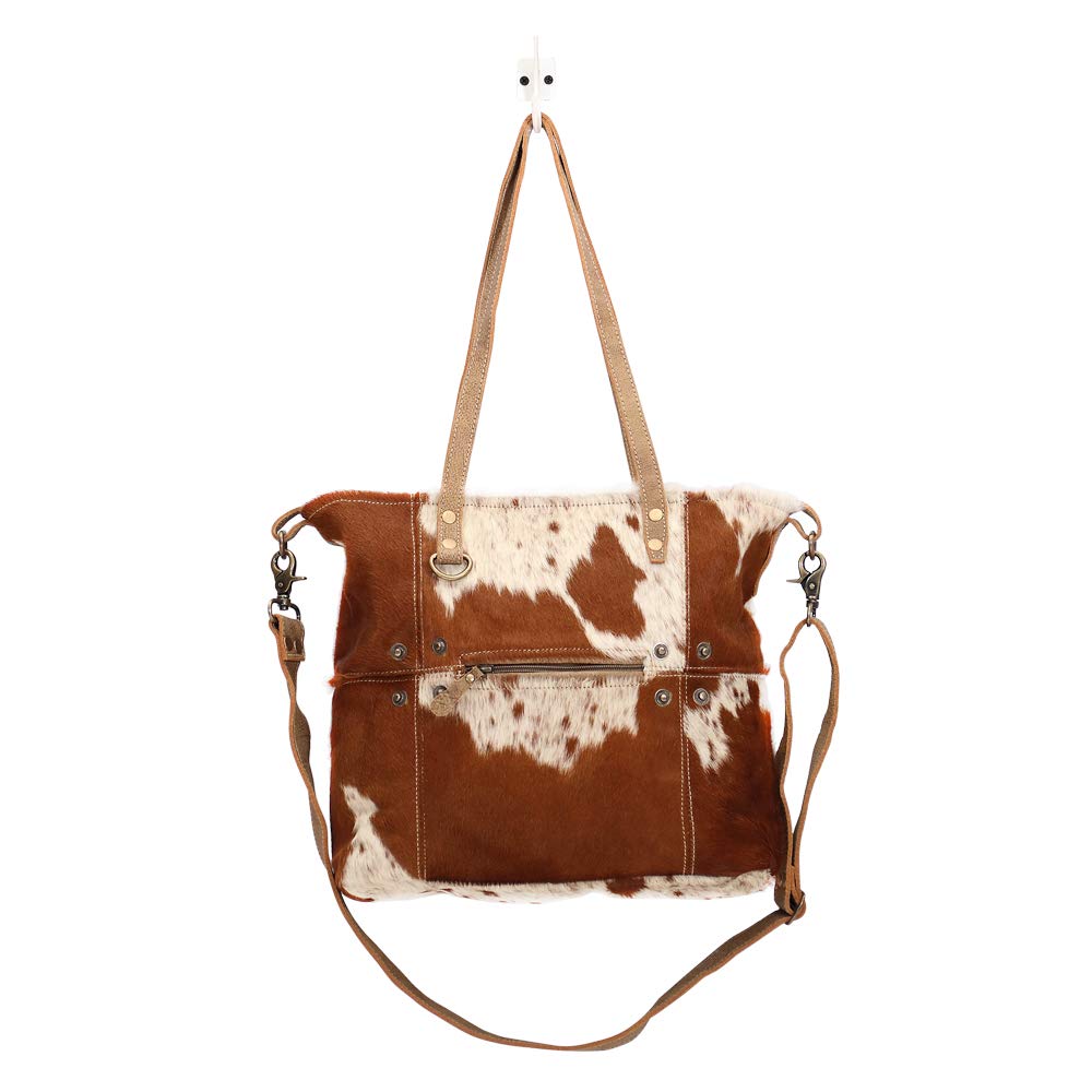 Myra Bag Camel Upcycled Canvas & Cowhide Tote Bag S-1465 - Eco-Friendly Fashion Accessory for Work, Travel & Everyday Use