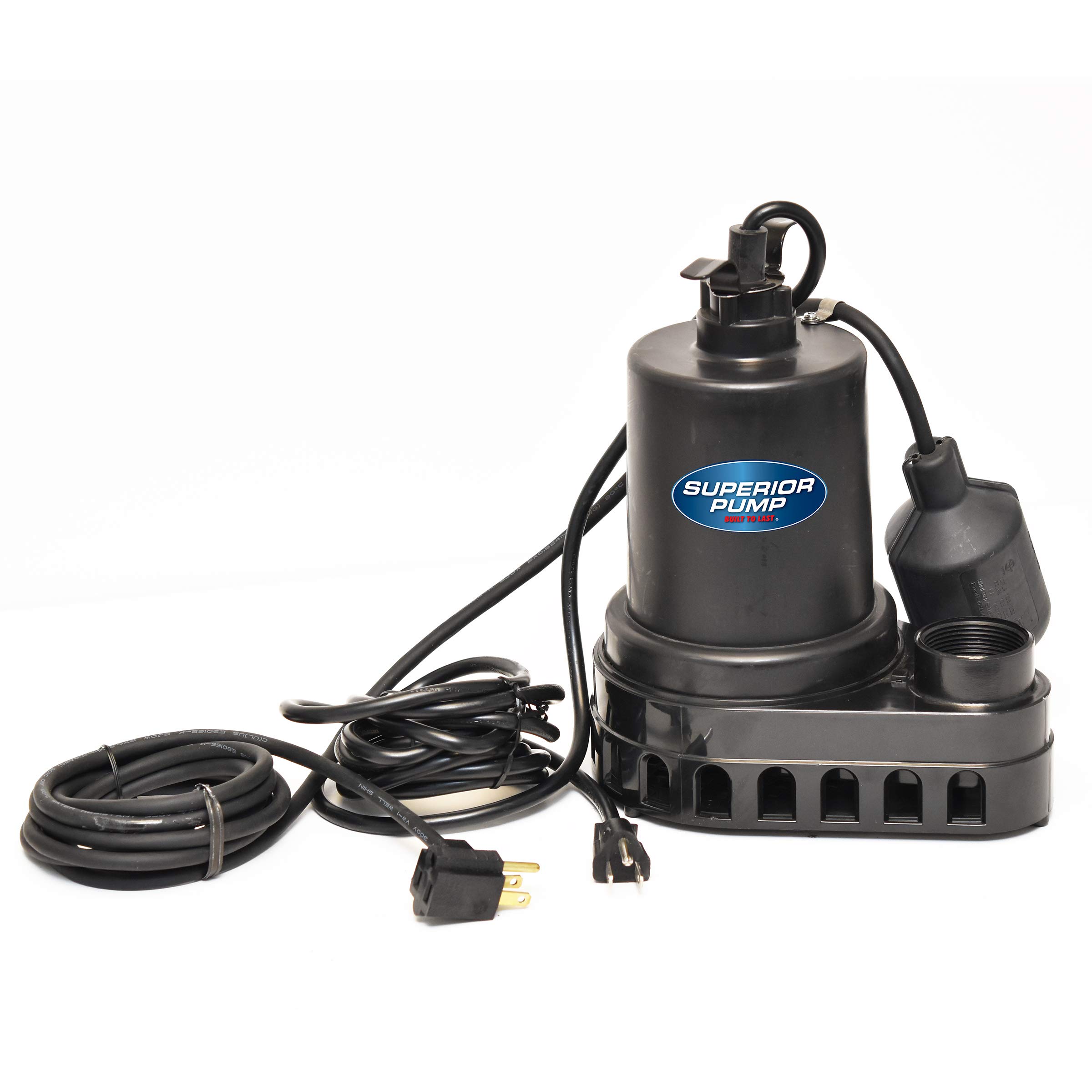 Superior Pump 92570 1/2 HP Thermoplastic Submersible Sump Pump with Tethered Float Switch - Heavy Duty Water Removal for Basements, Crawl Spaces & Flooded Areas