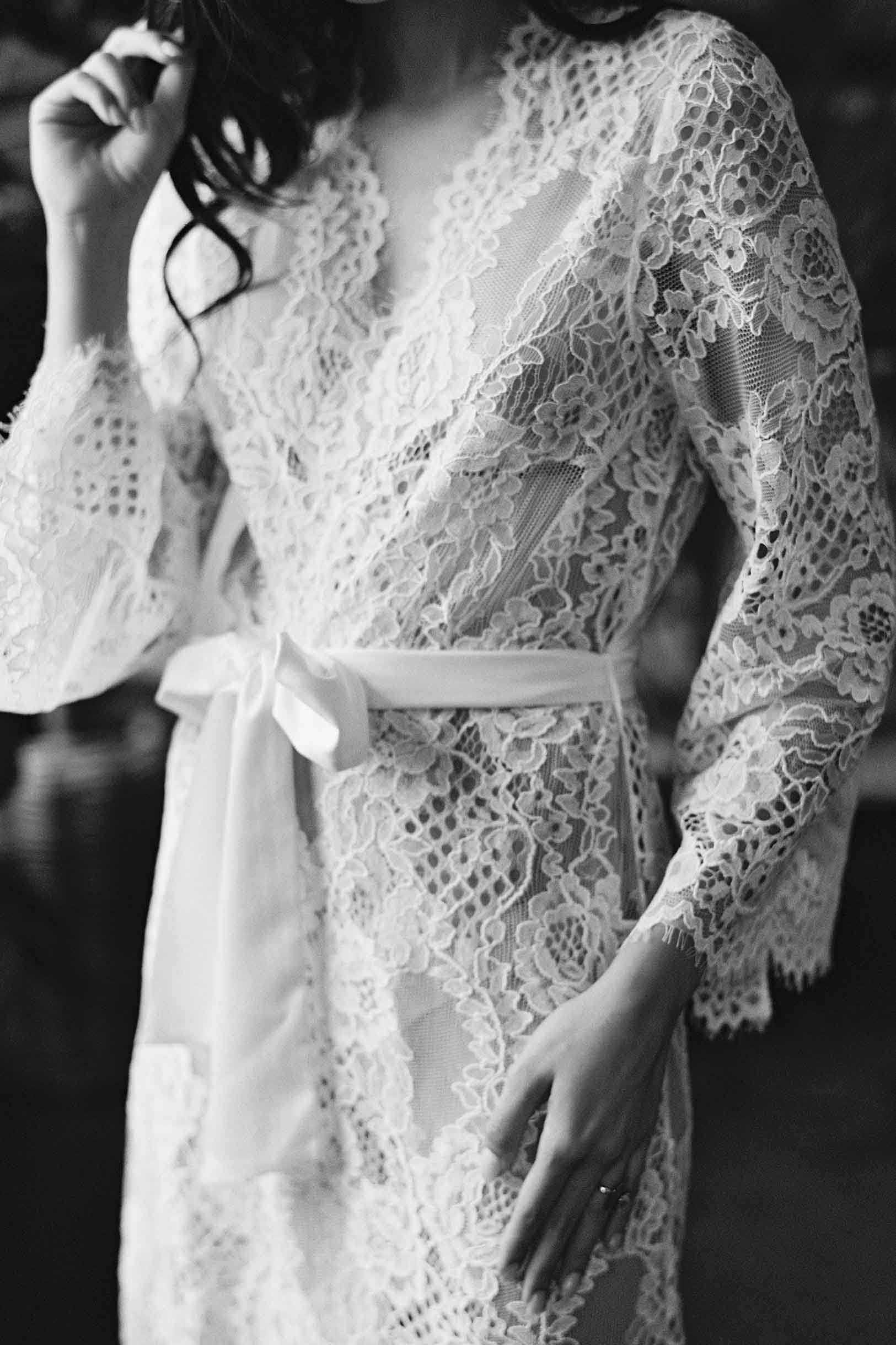 Leah Boho Lace Robe - Elegant Ivory & Black Kimono Cover Up for Women | Perfect for Beach Weddings, Bridal Party, and Relaxing at Home