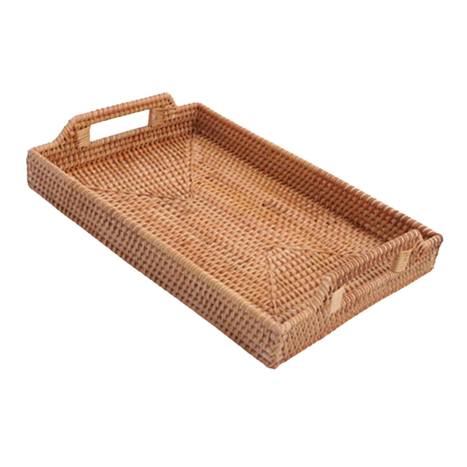 Handwoven Rattan Storage Basket - Natural Wicker Tray for Bread, Dinner & Kitchen Organization (34x24x7cm) | Perfect for Home Decor, Picnics & Dining Table Display