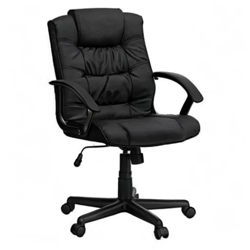 UrbanPro Mid Back Black Leather Office Chair - Ergonomic Executive Desk Chair with Lumbar Support for Home & Office Workspaces