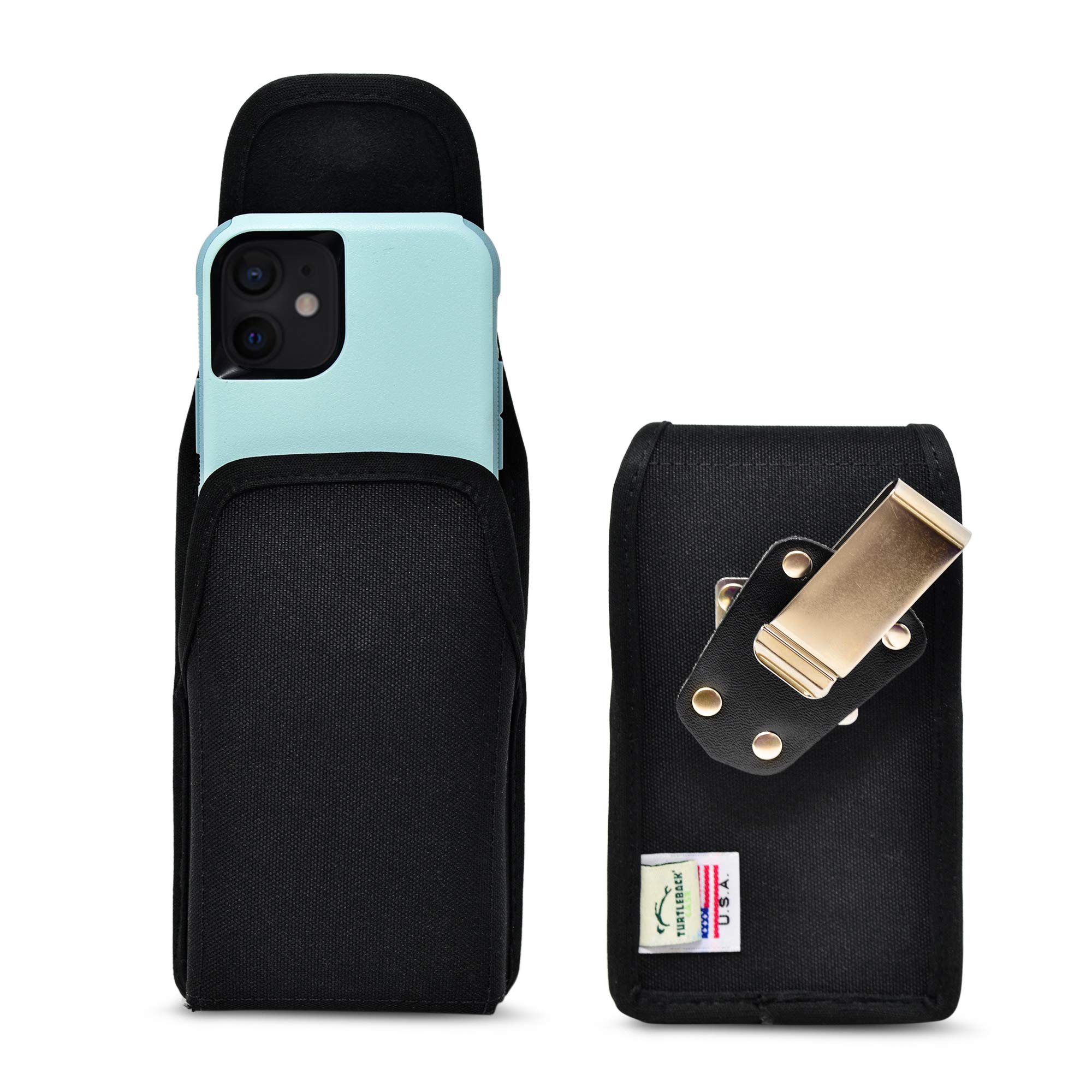 Premium Nylon Phone Holster for iPhone 13 & 12 Mini - Black Belt Clip Holder with Shockproof Design | Fits Commuter & Symmetry Style Cases | Durable Metal Clip for Secure Carry | Perfect for Hiking, Workouts & Everyday Use
