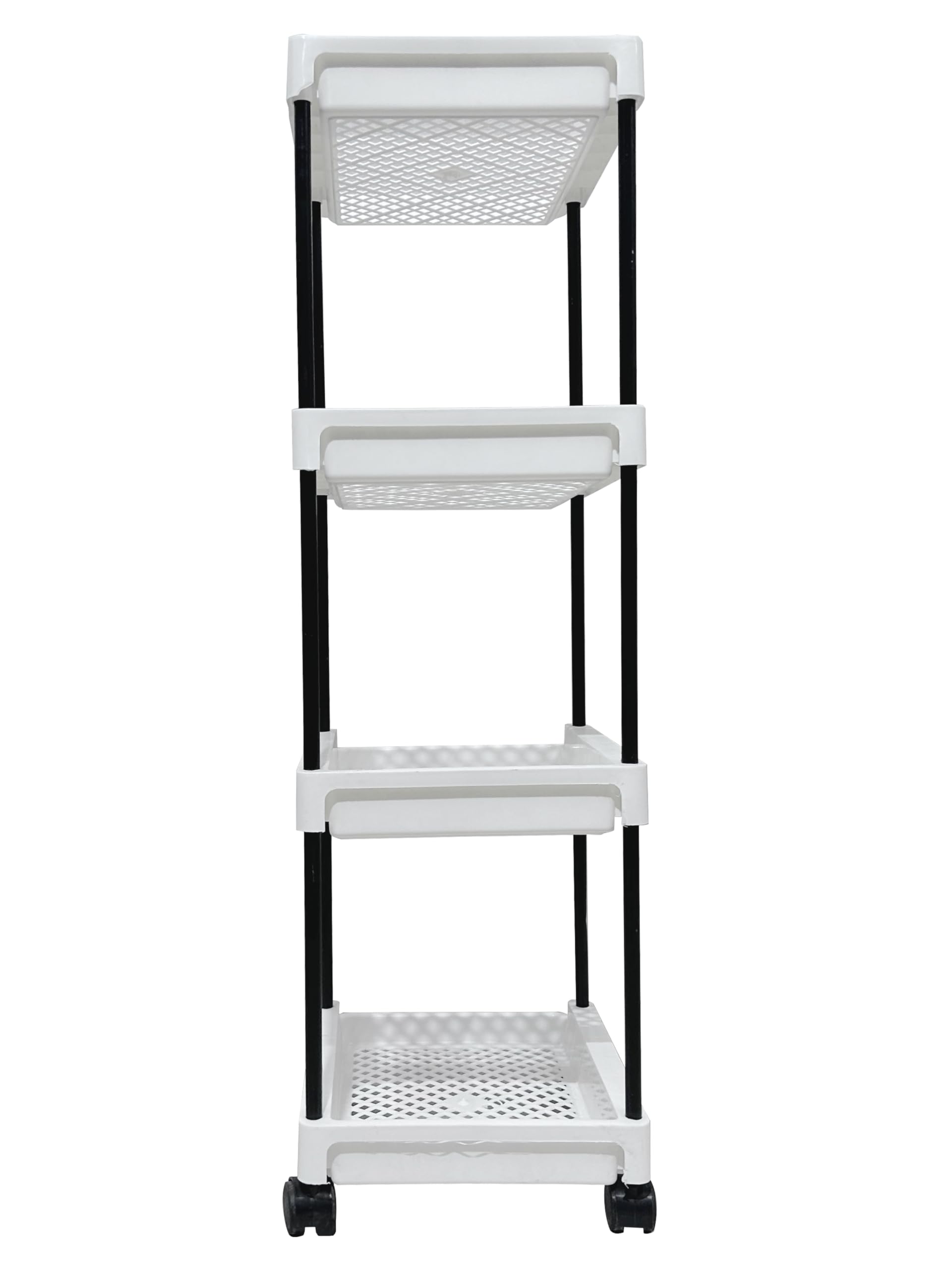 RAXON WORLD 4-Tier Rotating Kitchen Storage Organizer - White Plastic Round Vegetable & Fruit Basket for Onions, Spice Jars, Cutlery | Space-Saving Pantry & Countertop Organizer