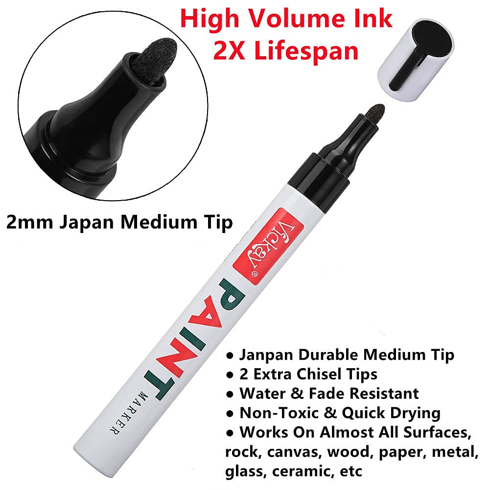 6 Pack 2.0mm Acrylic Paint Markers - Permanent Oil-Based Paint Pens for Ceramic, Glass, Stone & DIY Crafts - Includes 2 Extra Chisel Tips (Black, White, Blue, Red, Yellow, Green) - Perfect for Art Projects, Home Decor & Personalized Gifts