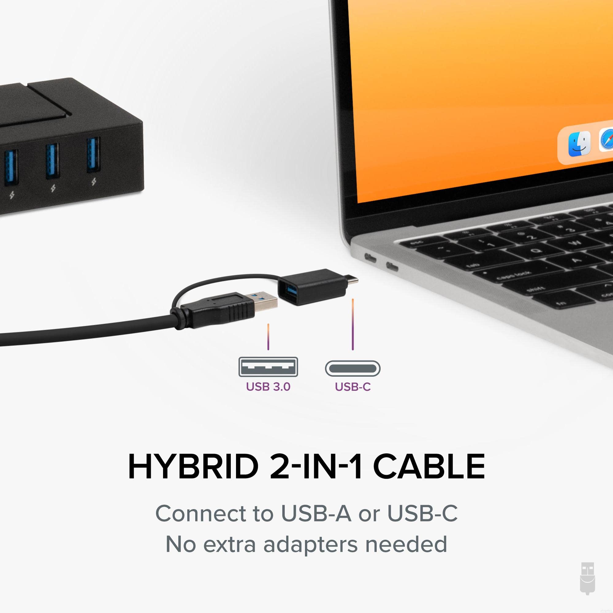 Plugable 7-in-1 USB Hub with 60W Adapter for Laptop & Devices - Fast Data Transfer for Home & Office