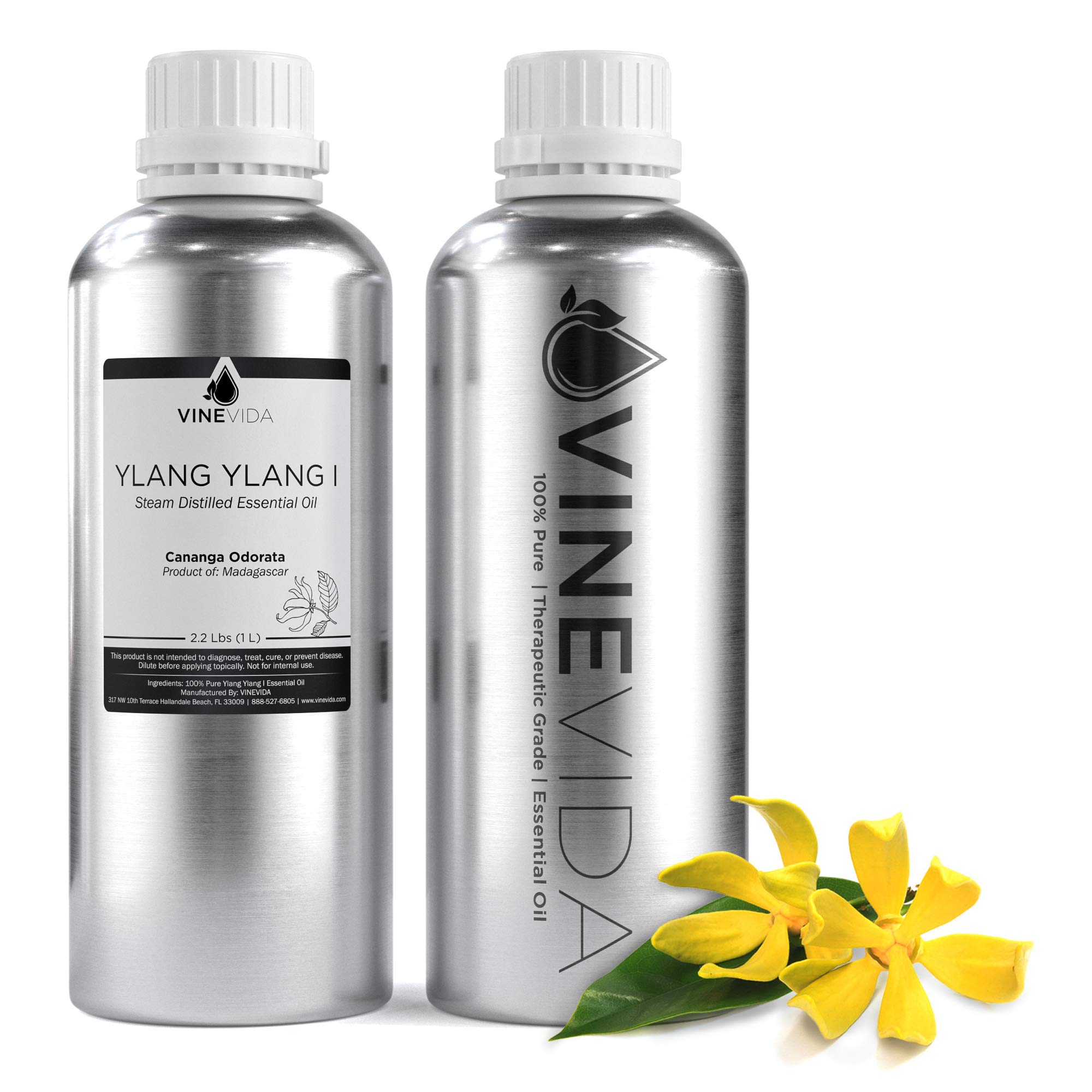 VINEVIDA 32 Oz Bulk Essential Oil - 100% Pure Undiluted Ylang Ylang Oil in Aluminum Bottle (2 Pound) for DIY Soaps, Candles, Aromatherapy & Home Fragrance Blends - Premium Grade Essential Oil for Relaxation & Stress Relief