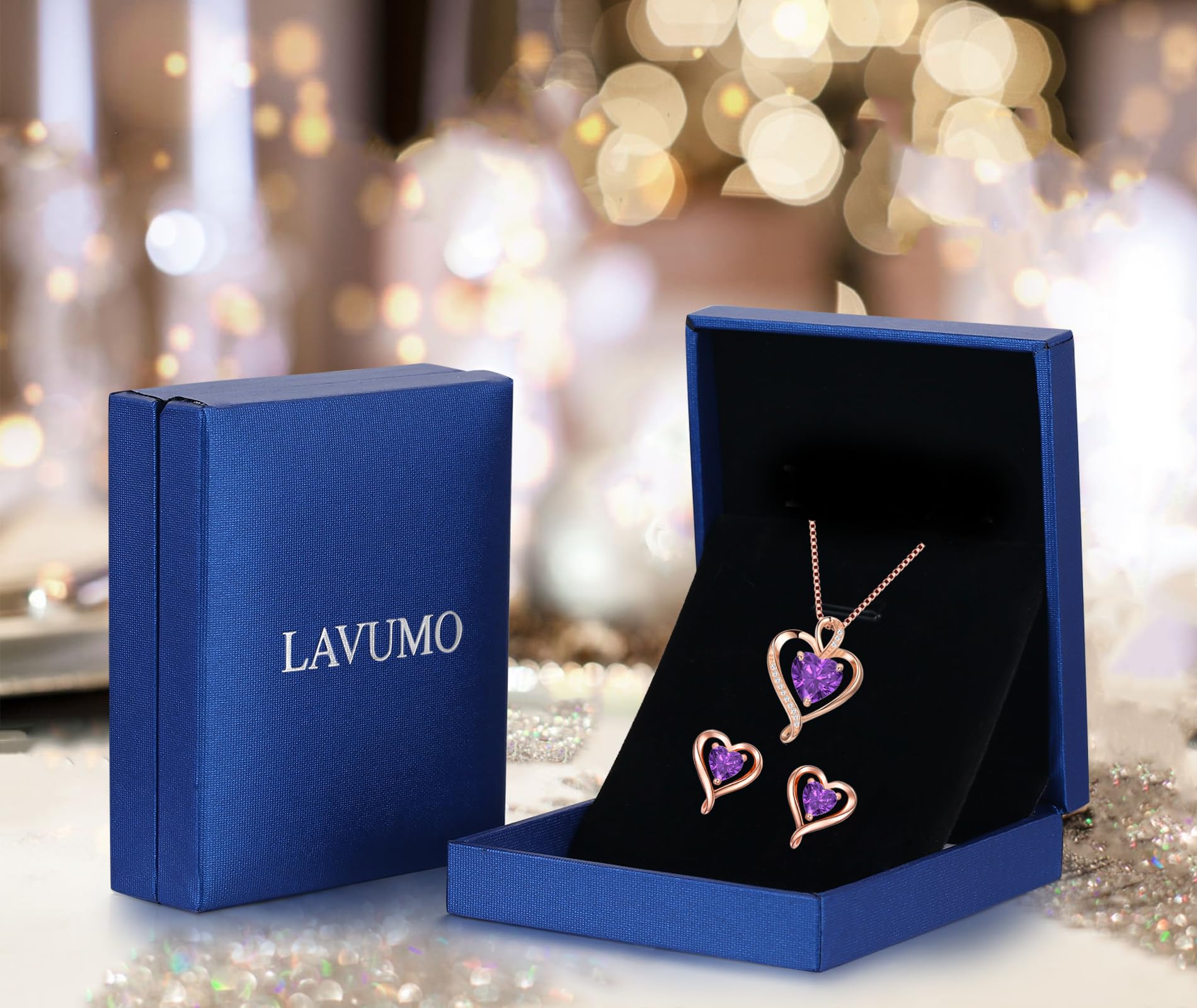 LAVUMO Sterling Silver Heart Necklace & Earrings Set for Women - Hypoallergenic Jewelry in Silver, Gold & Rose Gold - Perfect Birthday, Anniversary, Christmas & Valentine's Day Gifts for Her - Ideal for Date Nights, Weddings & Special Occasions