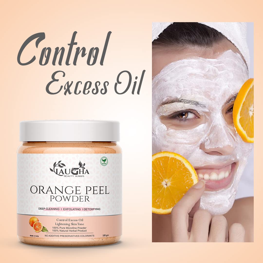 Laugha Orange Peel Powder for Bright & Glowing Skin - Oil Control, Tan Removal, Acne & Scar Treatment | 100% Natural Citrus Aurantium Face Mask (100g x 3 Jars, 300g Total) - Perfect for Daily Skincare Routine & Spa Treatments