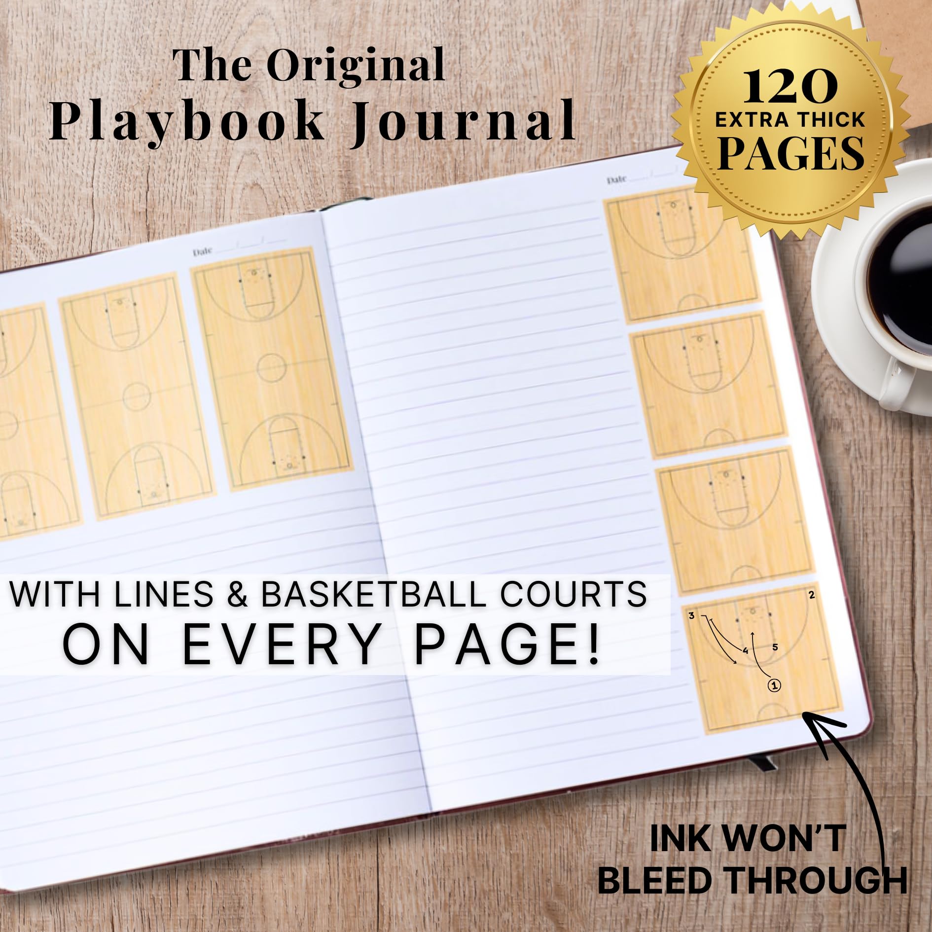 The Playbook Journal - Premium Basketball Coaching Notebook for Men & Women | Perfect Coach & Player Gifts | Ideal for Practice Drills, Game Strategies & Coach Appreciation | Basketball Playbook Notebook