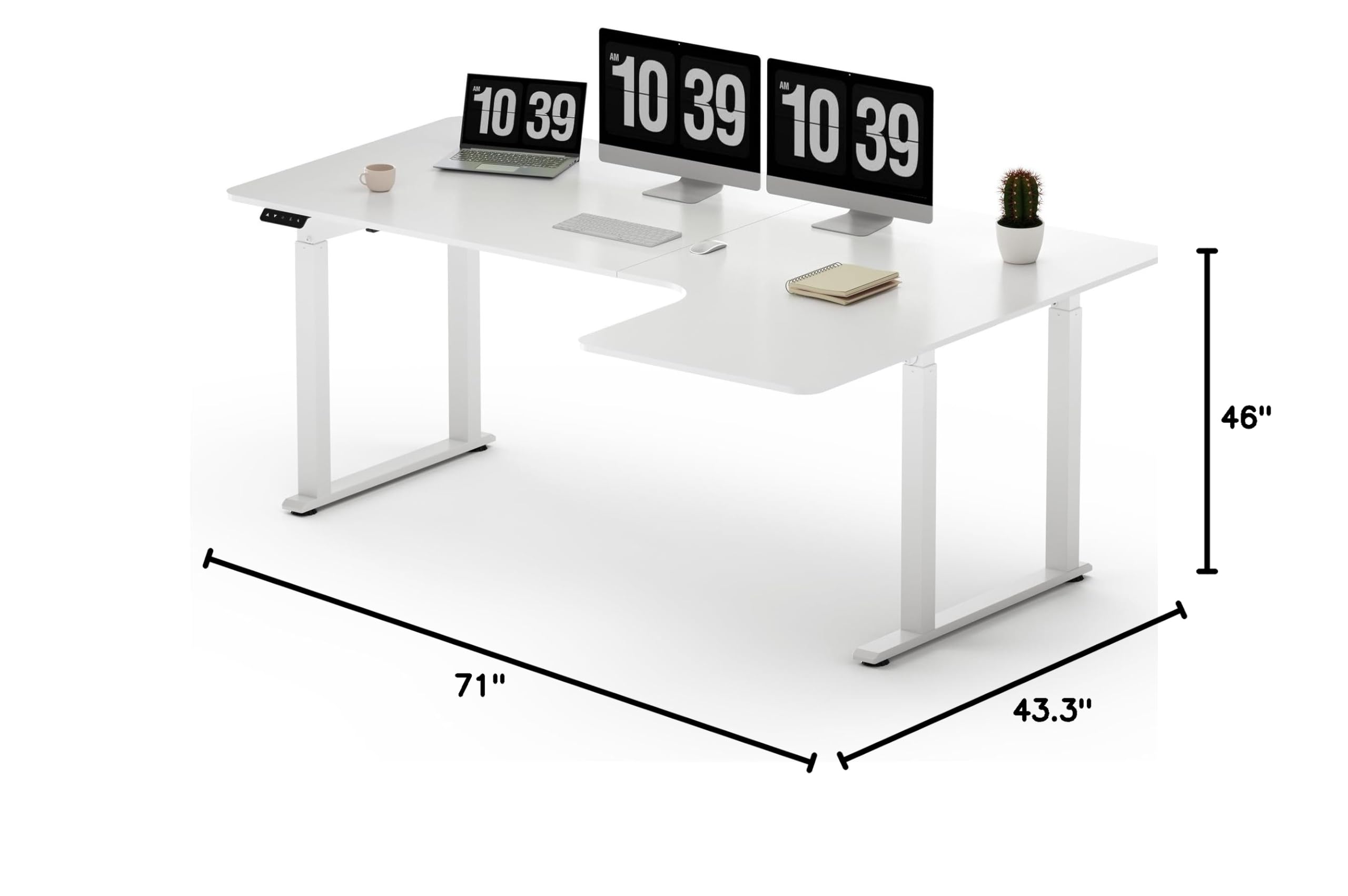 Premium SANODESK L-Shaped Electric Standing Desk - Dual Motor 4-Leg Height Adjustable Workstation with Memory Presets (71