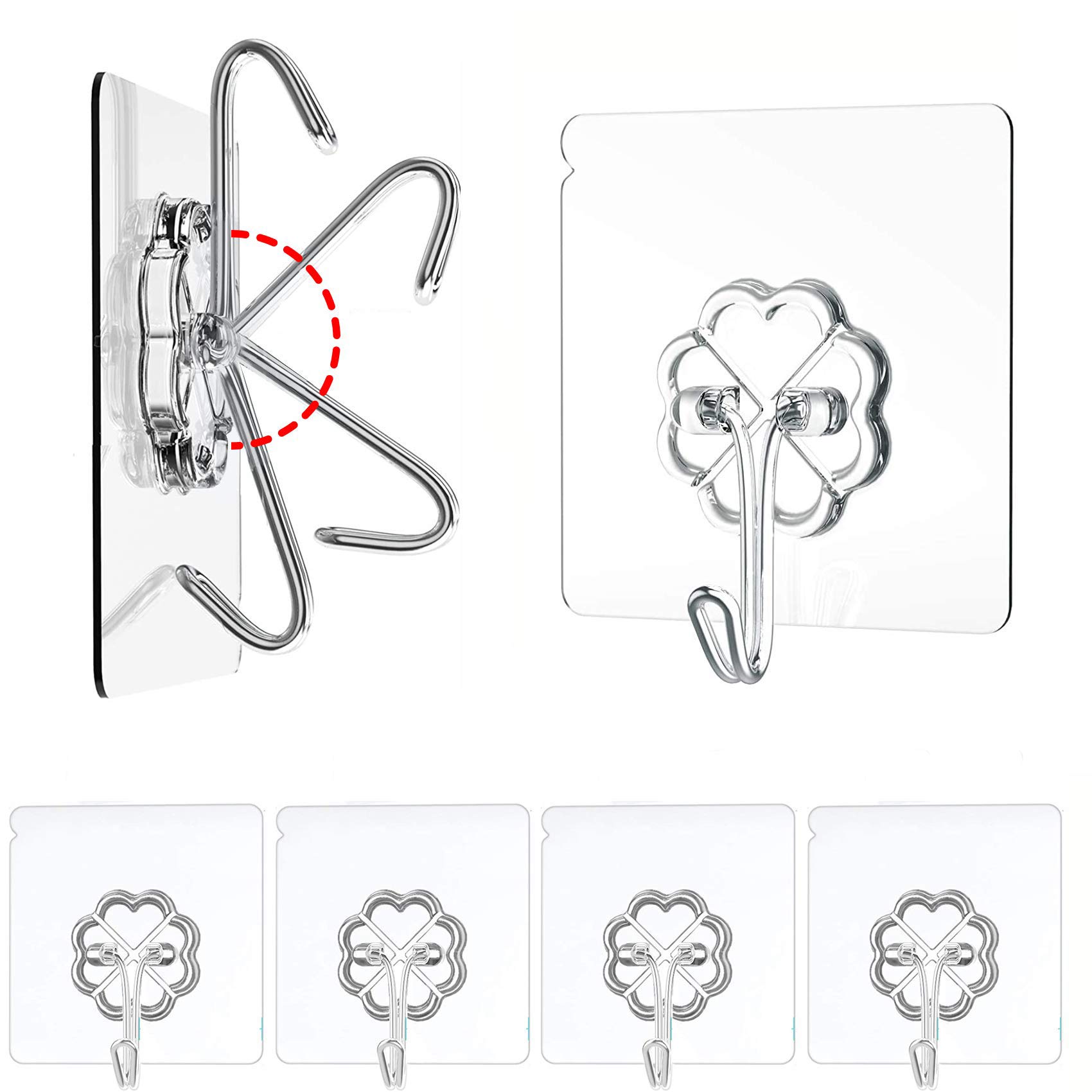 5-Pack Heavy Duty Transparent Adhesive Hooks - 22lb Max Weight Capacity, Reusable Wall & Ceiling Hooks for Kitchen, Bathroom, Window - Perfect for Hanging Plants, Towels, Decor & Organizing Small Items