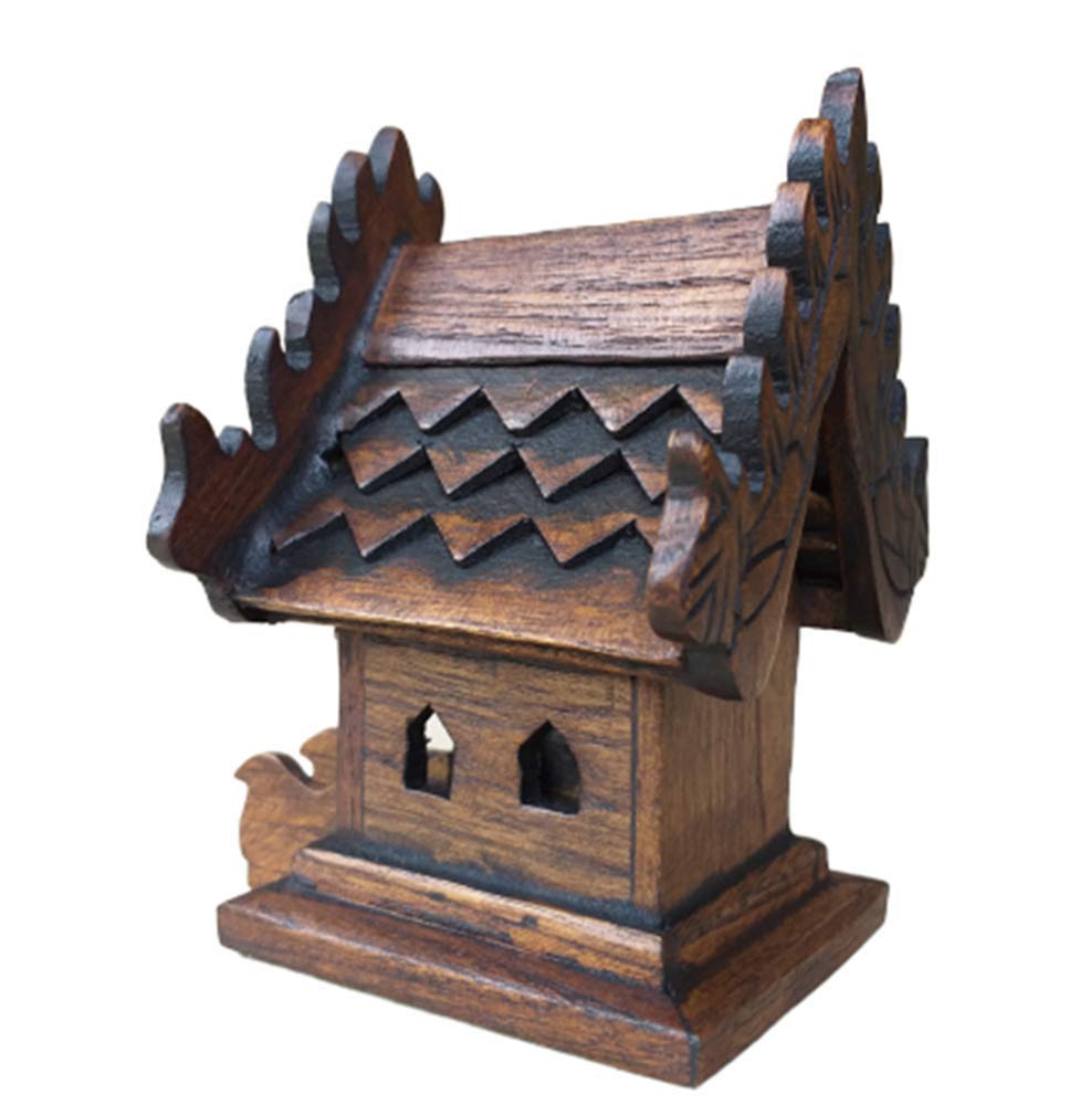 Handmade Teak Wood Mini Temple Tabletop Thai Small Buddha Buddhist Spirit House SanPraPhum - Home Altar Decor, Meditation Gift, Asian Spiritual Decor for Office & Living Room